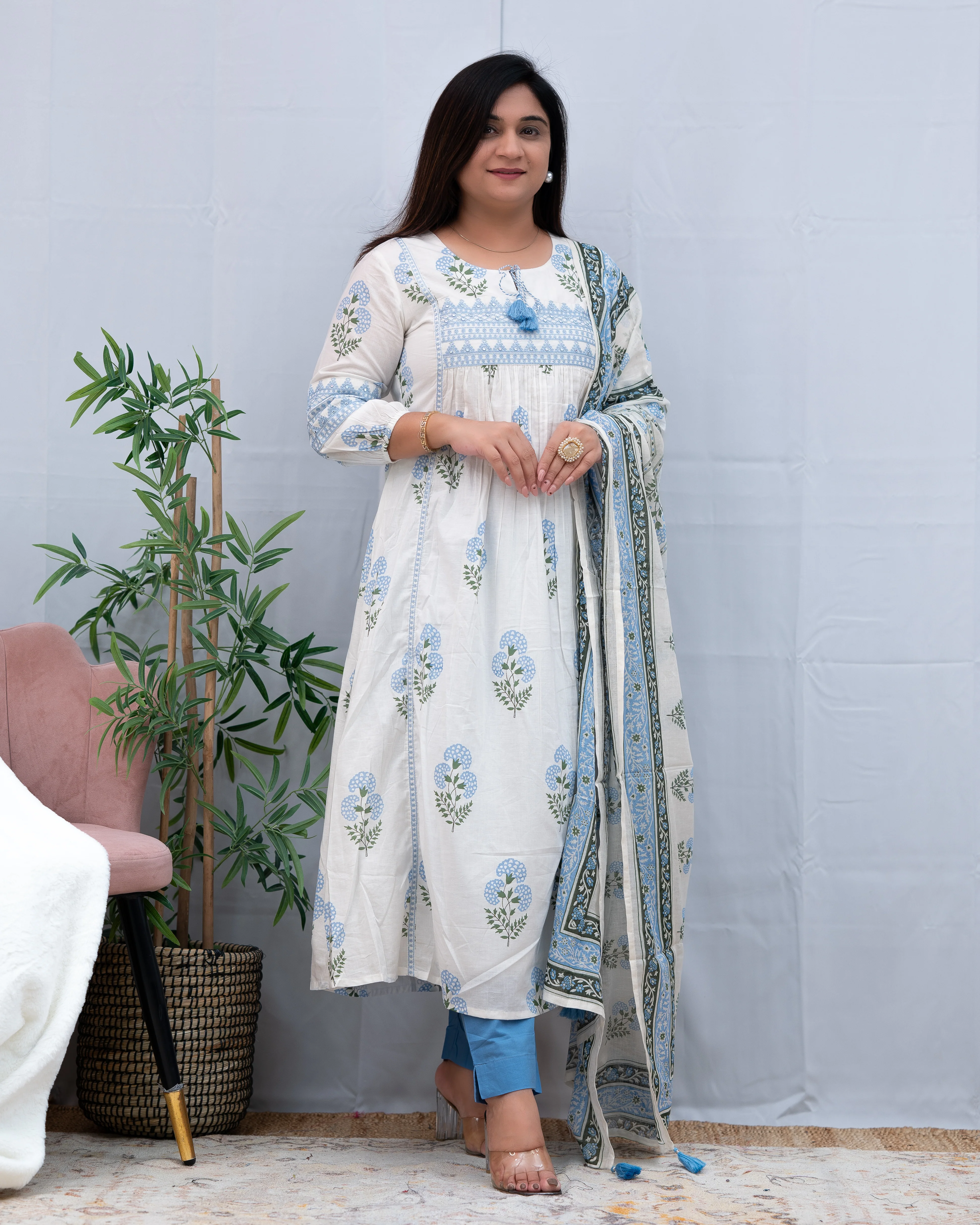 Inayat Premium Cotton Embroidered Anarkali Pant Set - Image 4