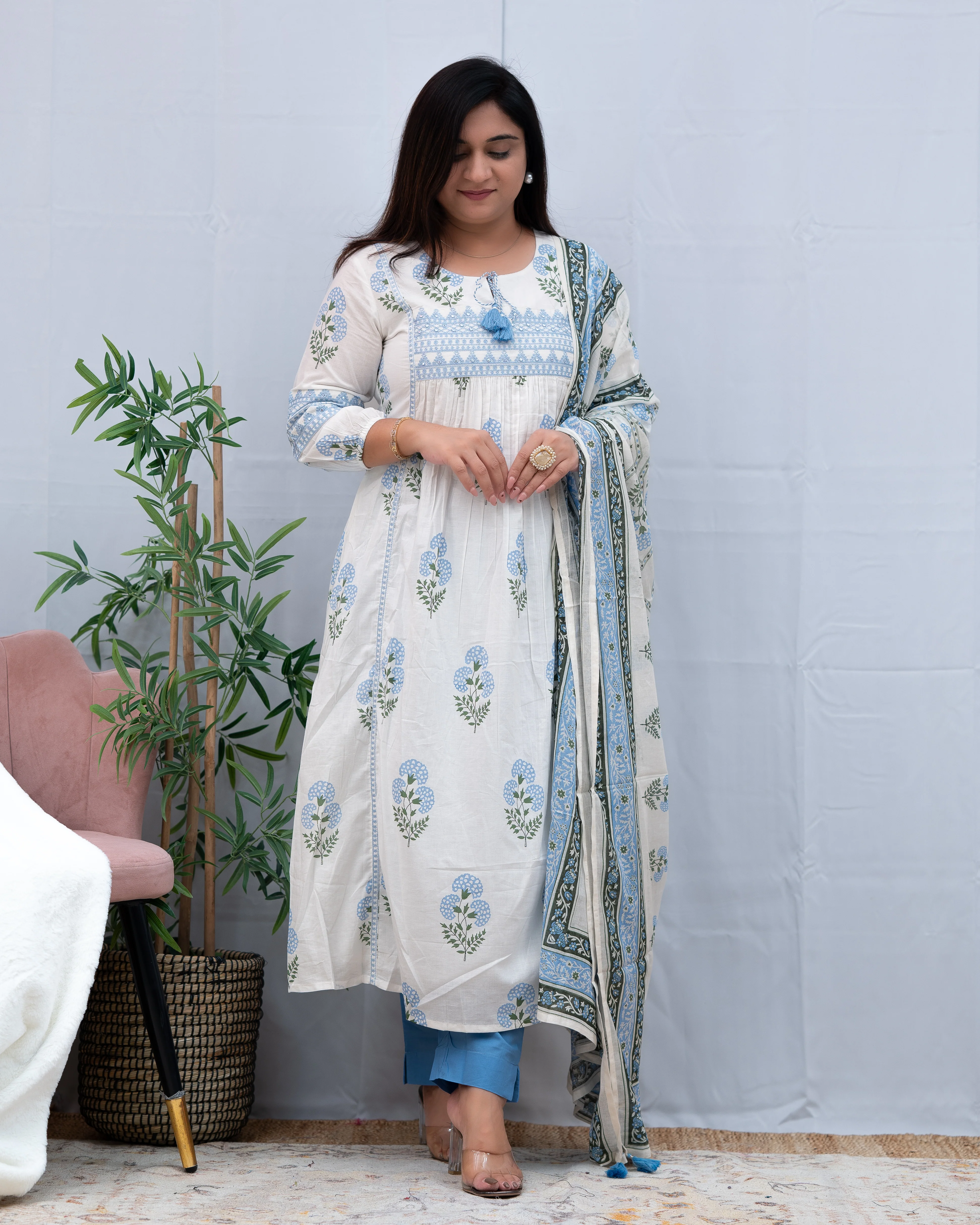 Inayat Premium Cotton Embroidered Anarkali Pant Set - Image 9