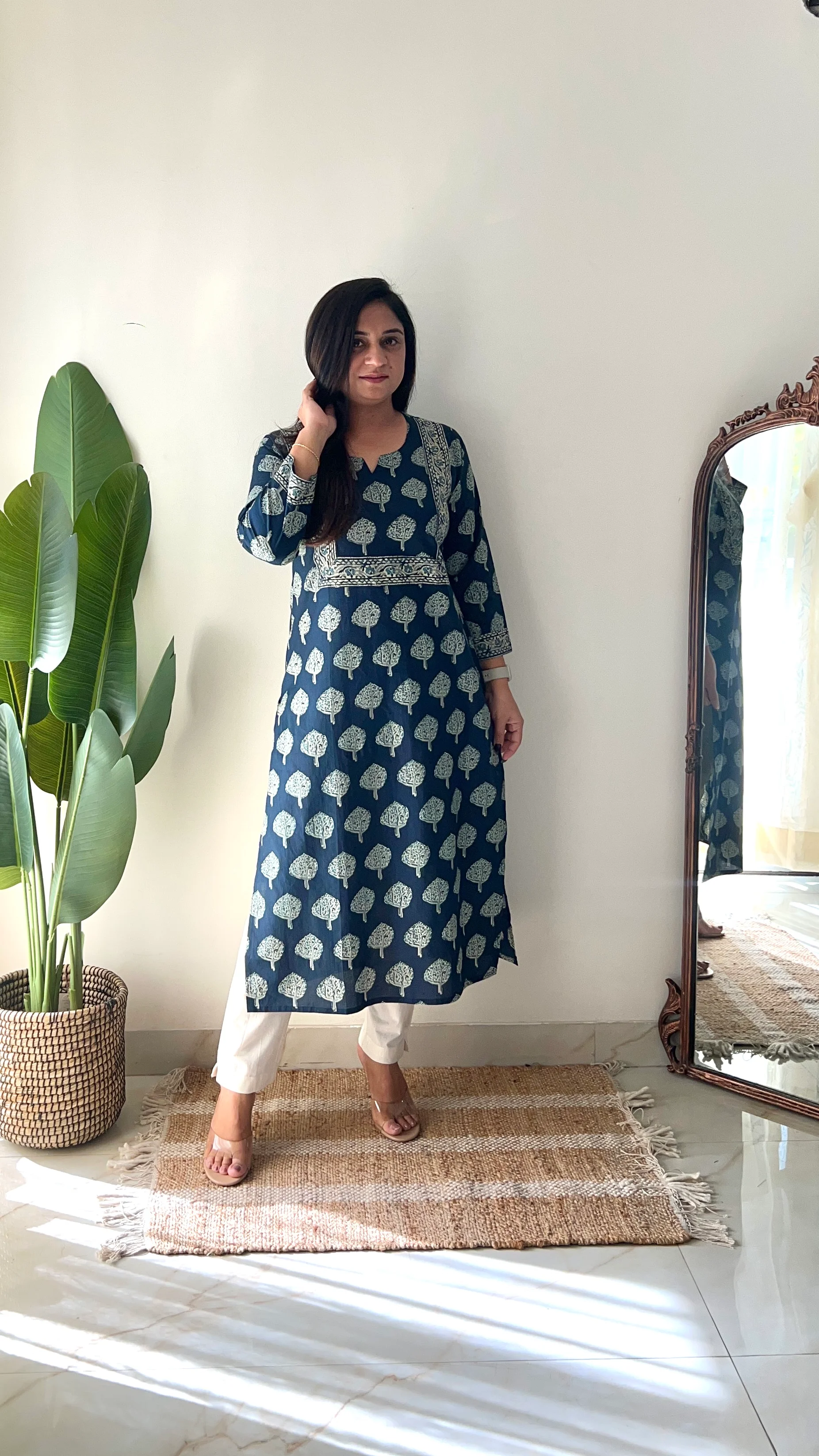 Indigo Blue Casual Cotton Straight Kurta