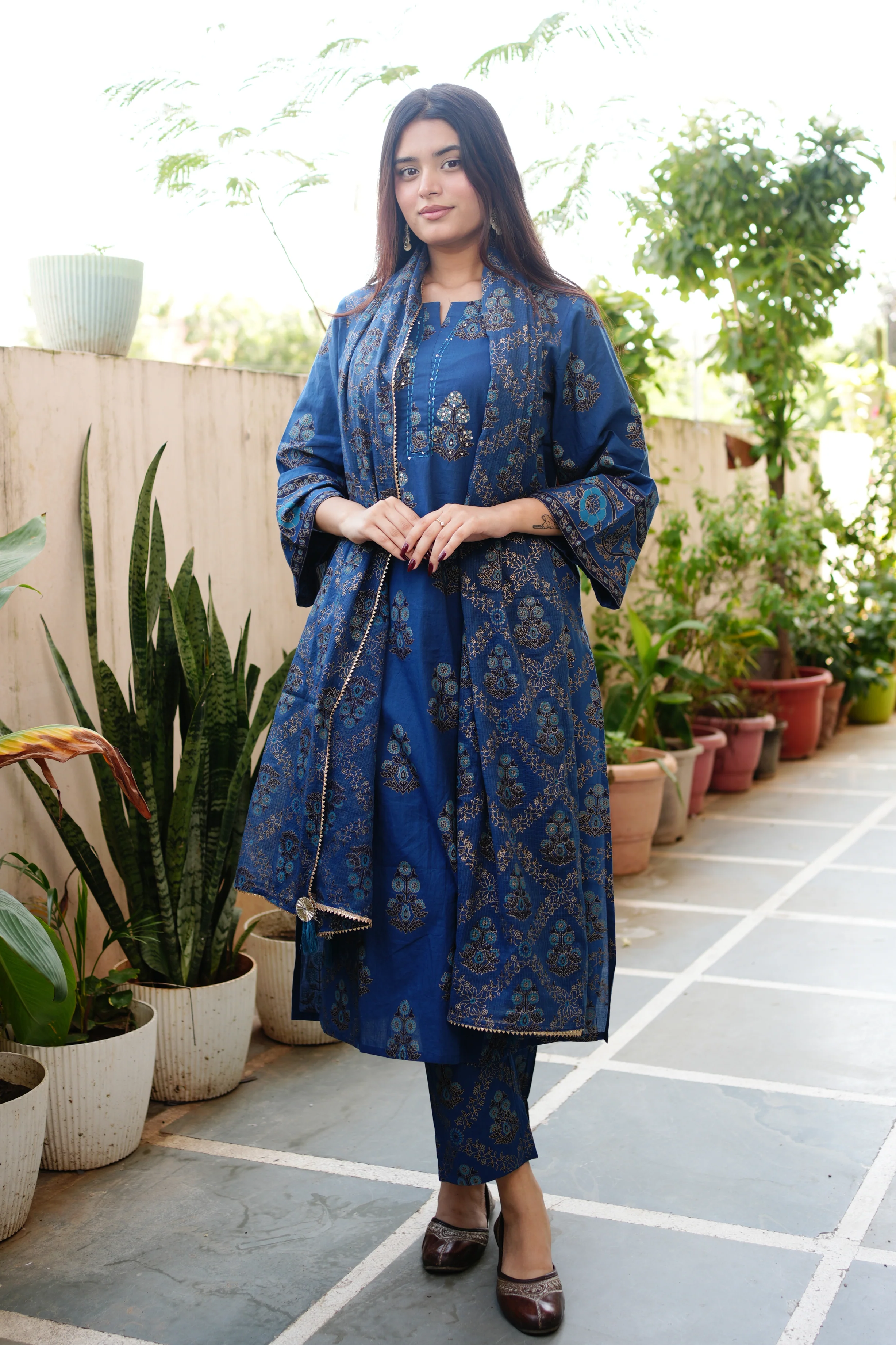 Irya Cotton Handblock Embroidered Pant Set - Image 2