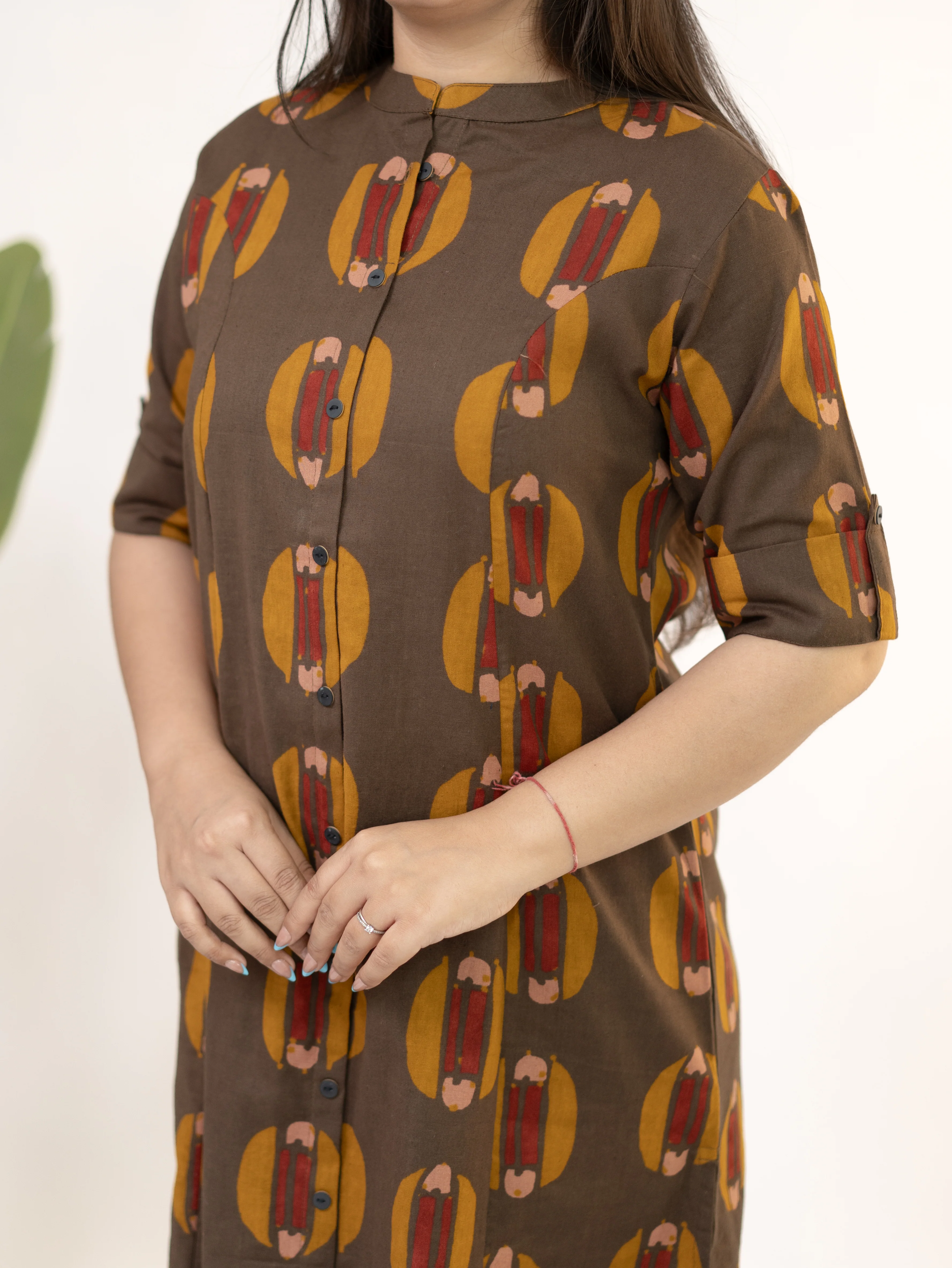 Ishani Brown Cotton A-line Kurta Set - Image 10