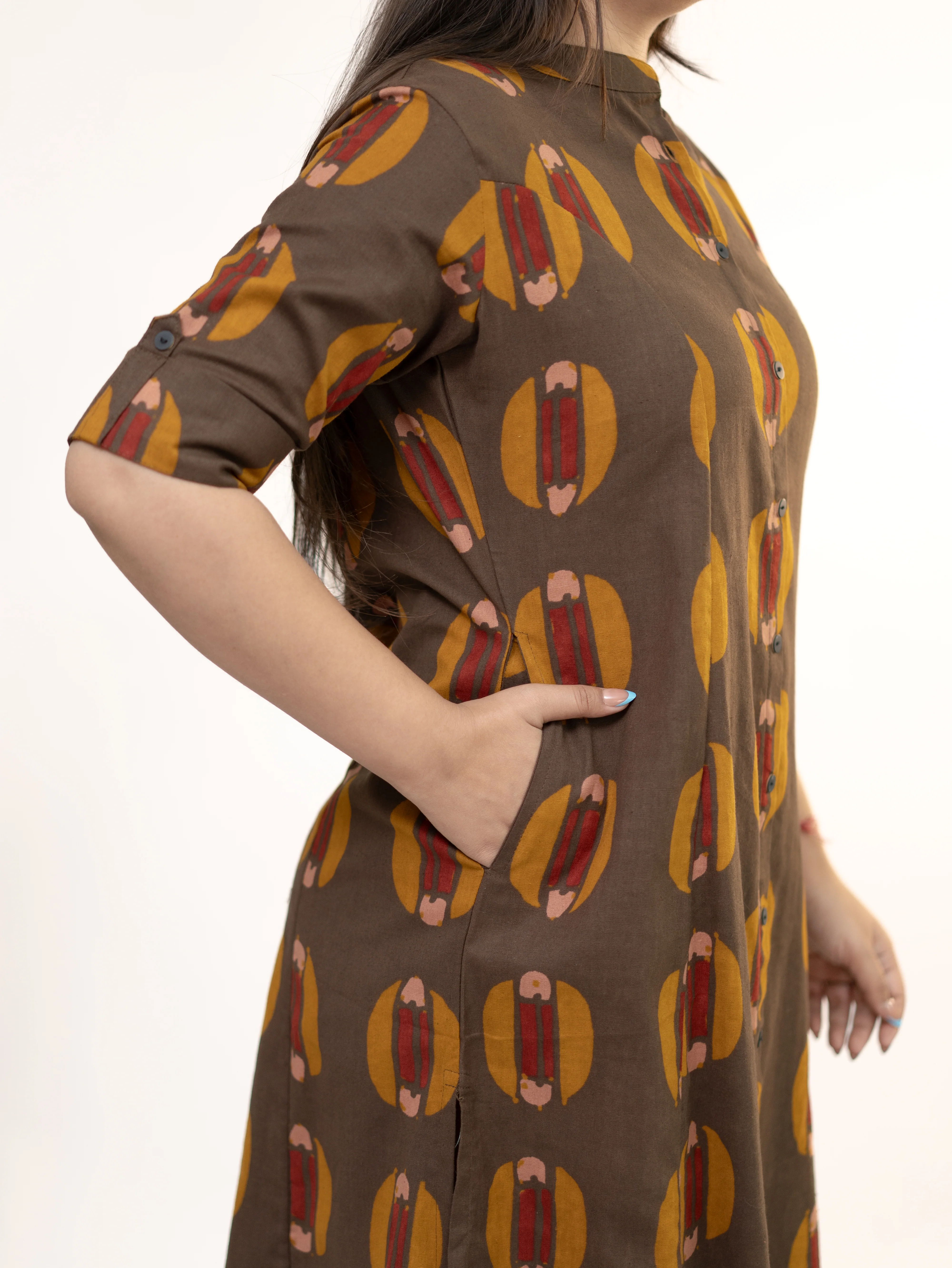 Ishani Brown Cotton A-line Kurta Set - Image 11