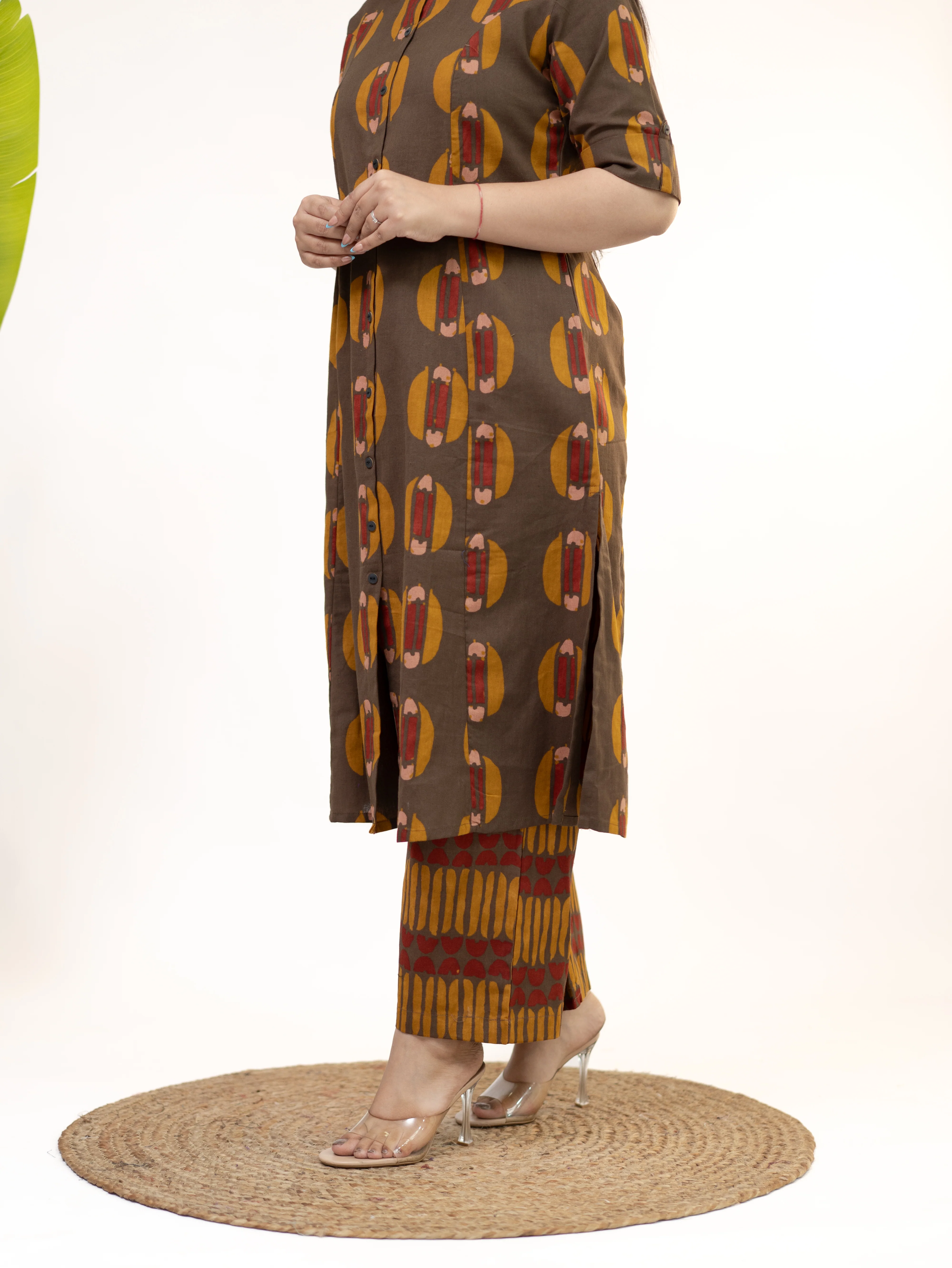 Ishani Brown Cotton A-line Kurta Set - Image 12