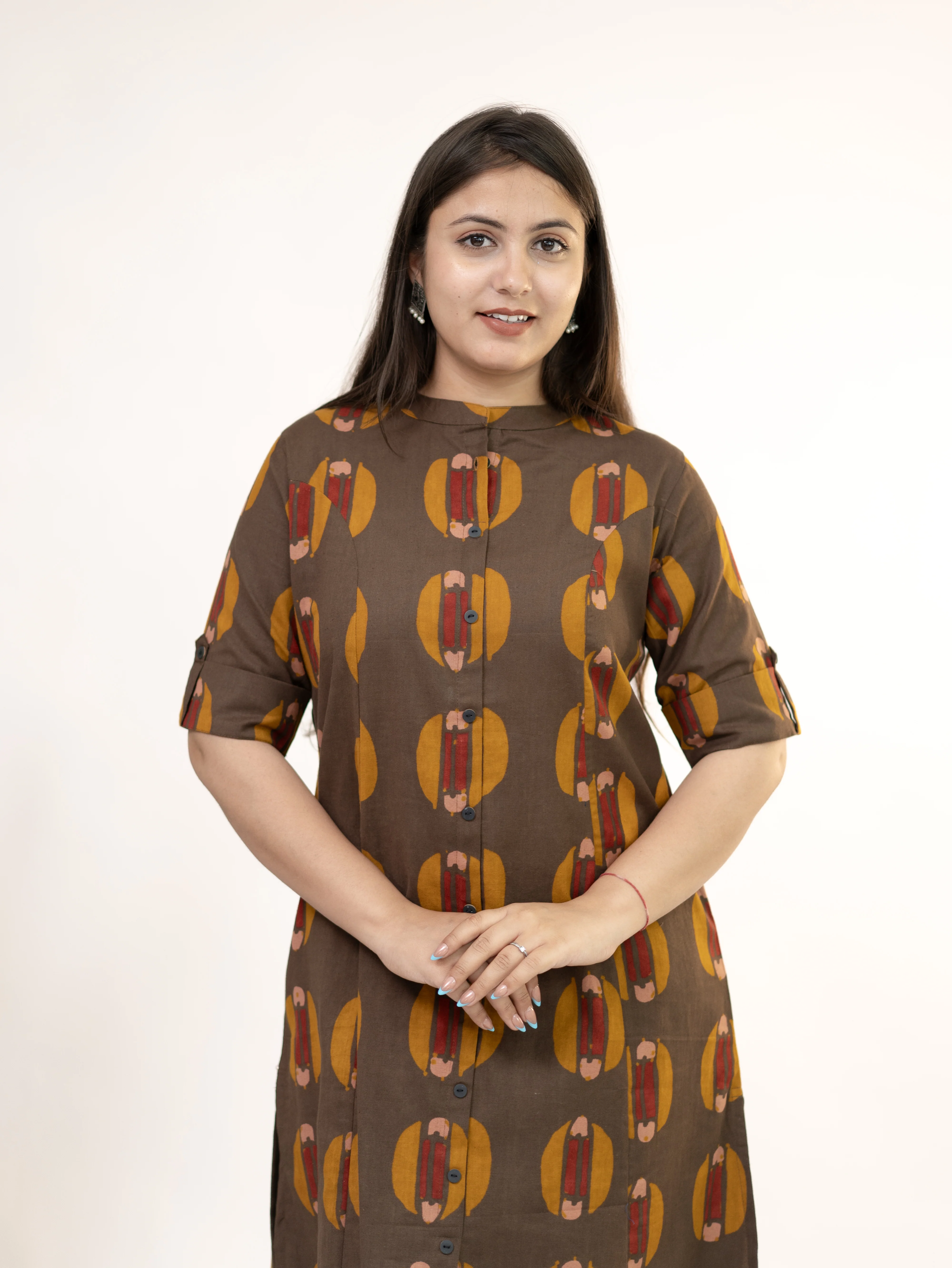 Ishani Brown Cotton A-line Kurta Set - Image 9