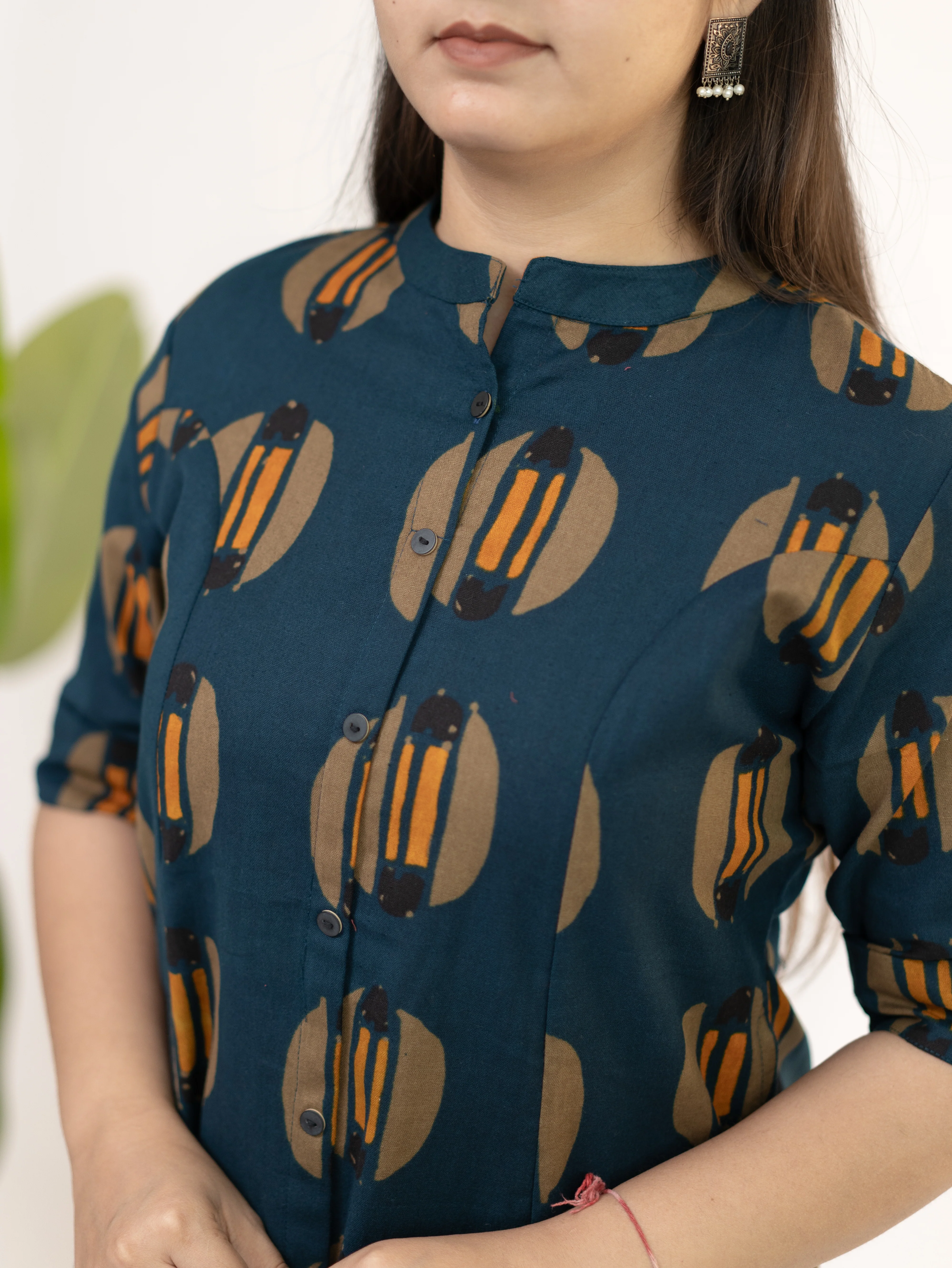 Ishani Peacock Blue Cotton A-line Kurta Set - Image 13