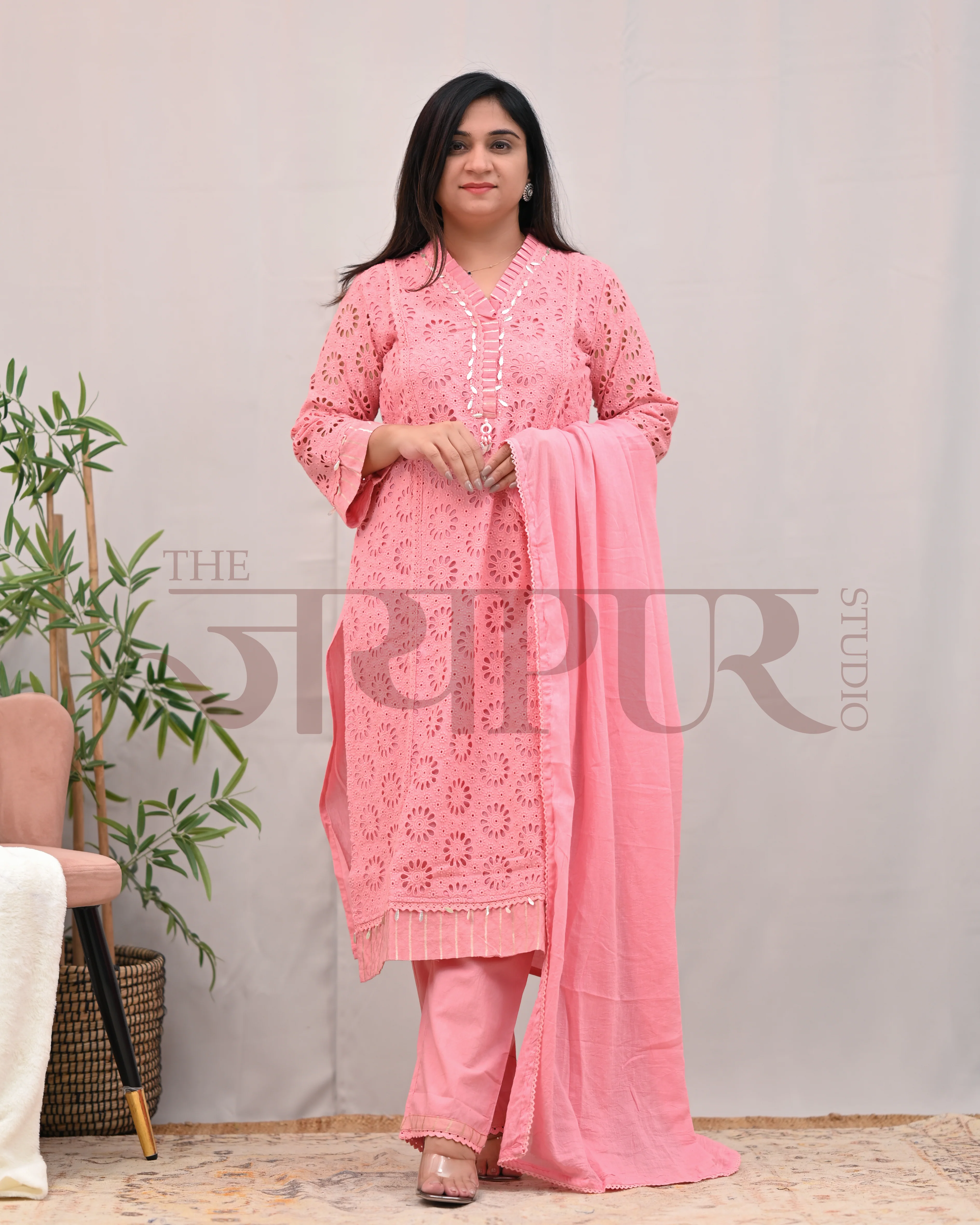 Jeena Cotton Schiffili Pakistani Pant Set - Image 3