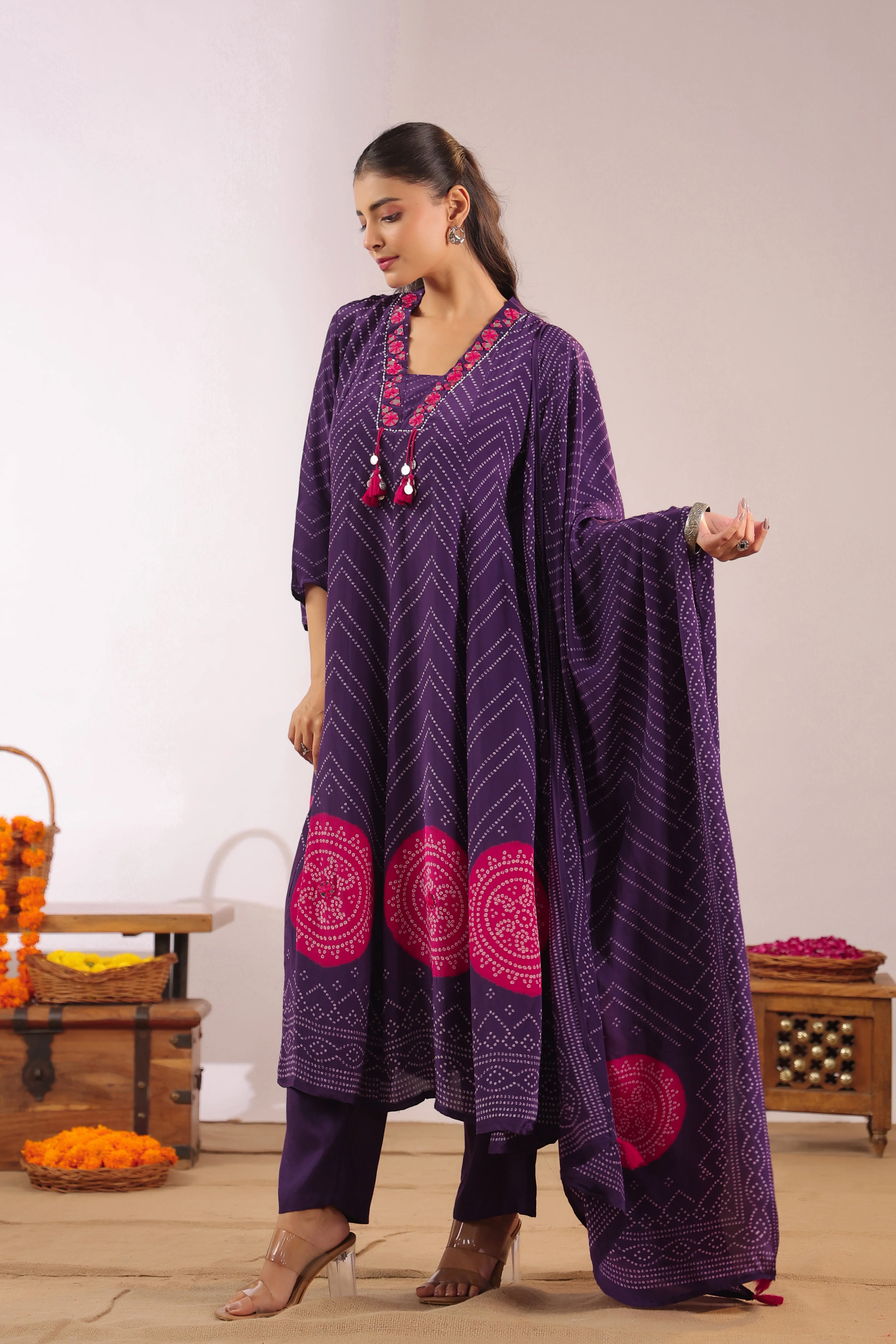 Jiva Crepe Bandhani HandEmbroidered Pant Set - Image 6