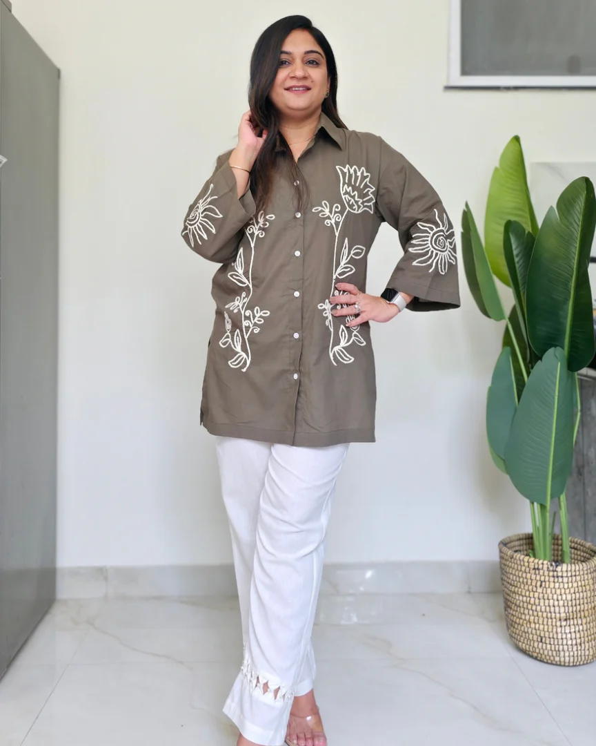 Juliet Cotton Embroidered Oversize-Shirt Coord Set - Image 2