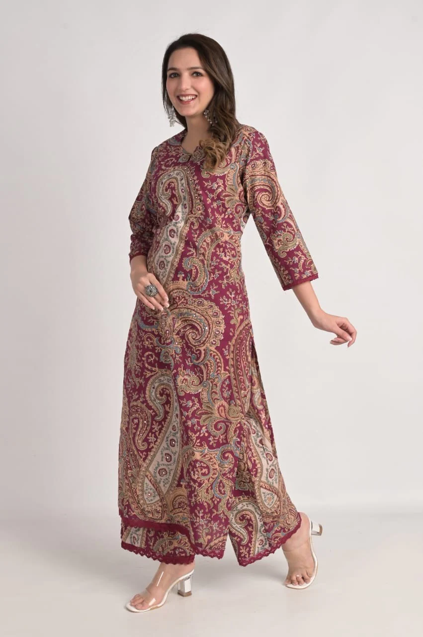 Kalamkari Embroidered Straight Cotton Kurta Set - Image 11