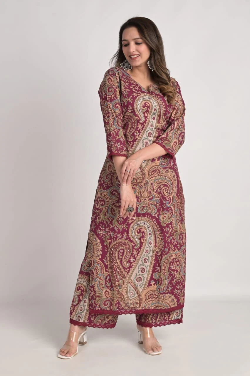 Kalamkari Embroidered Straight Cotton Kurta Set - Image 12
