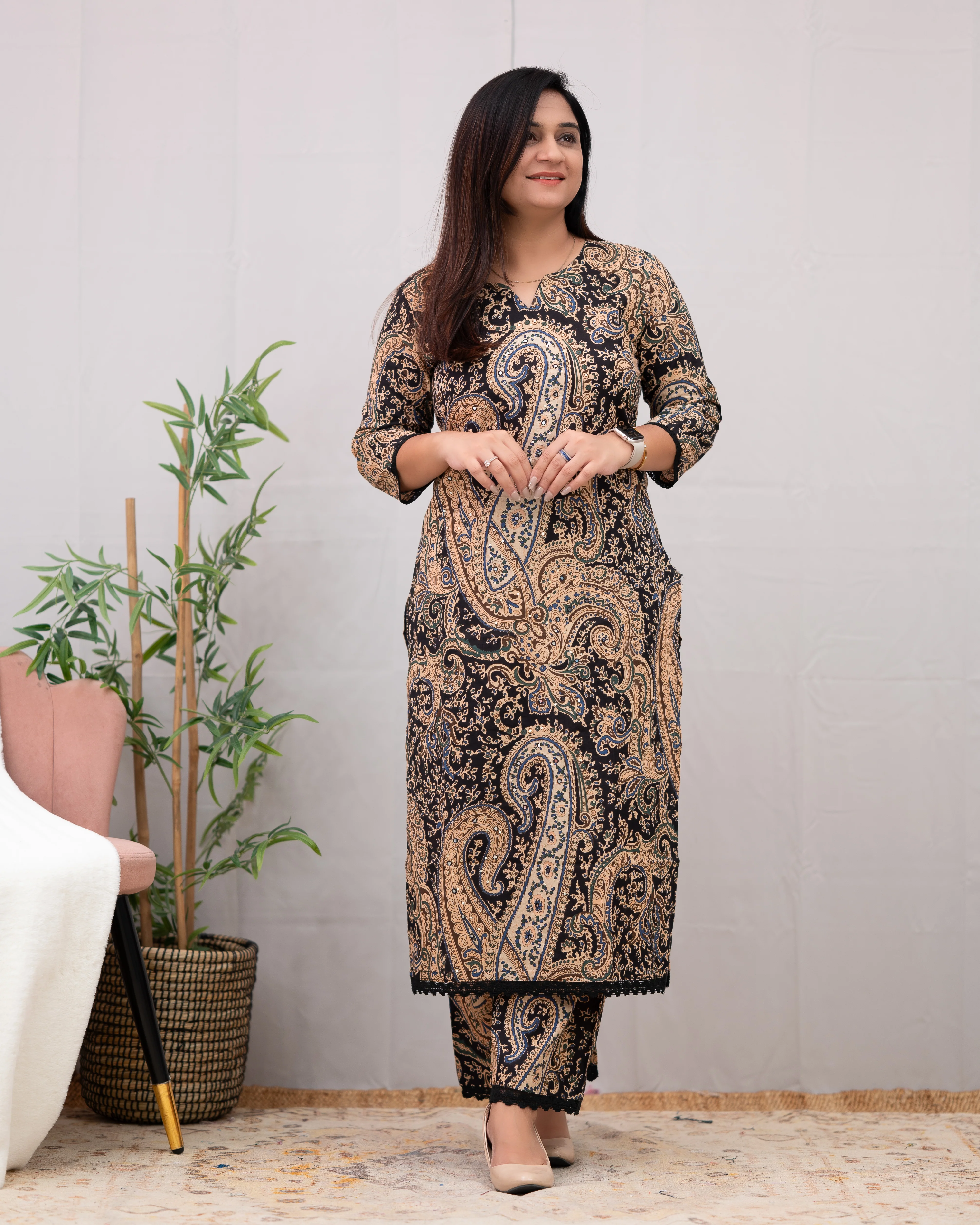 Kalamkari Embroidered Straight Cotton Kurta Set - Image 21