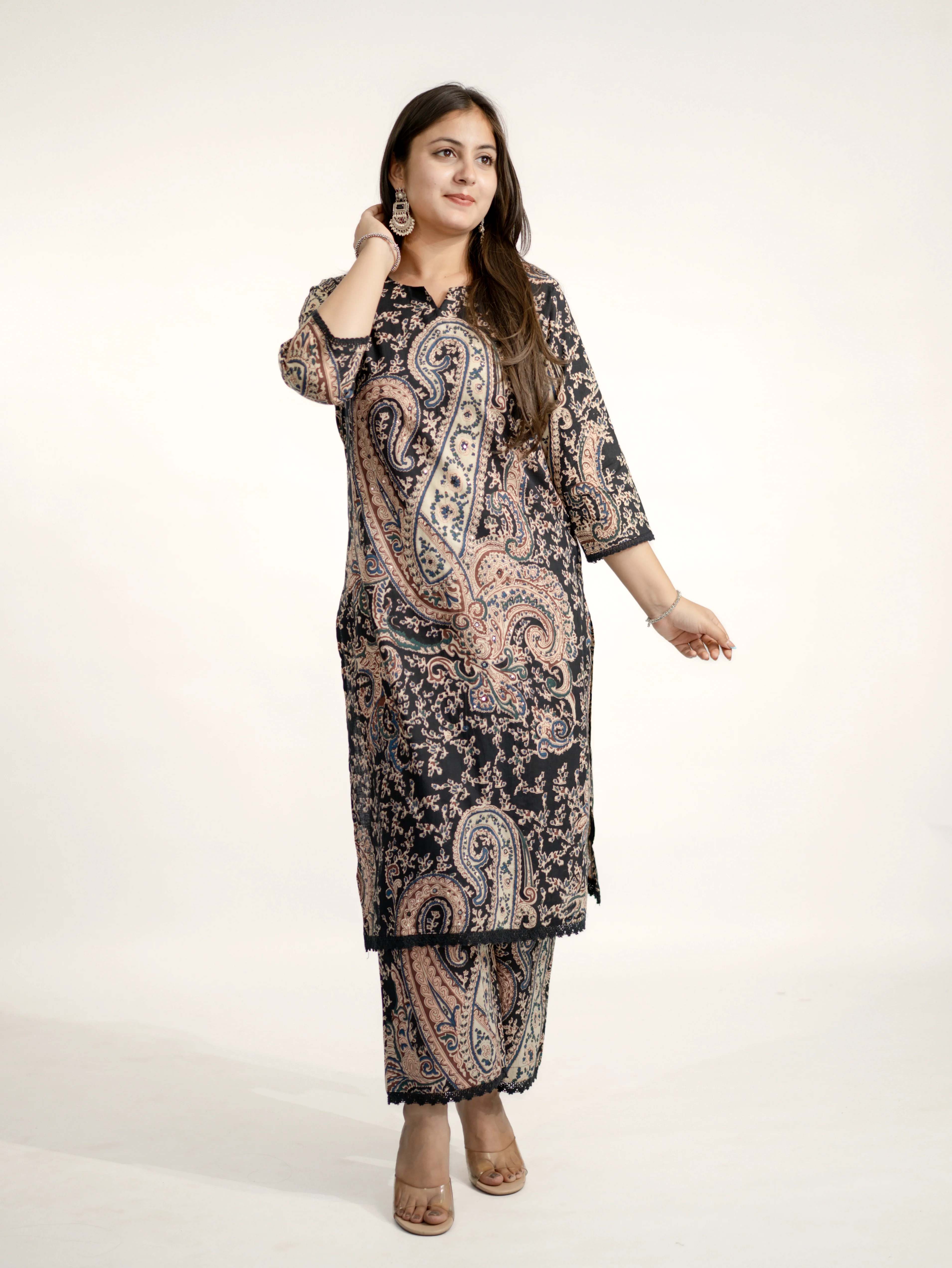 Kalamkari Embroidered Straight Cotton Kurta Set - Image 6