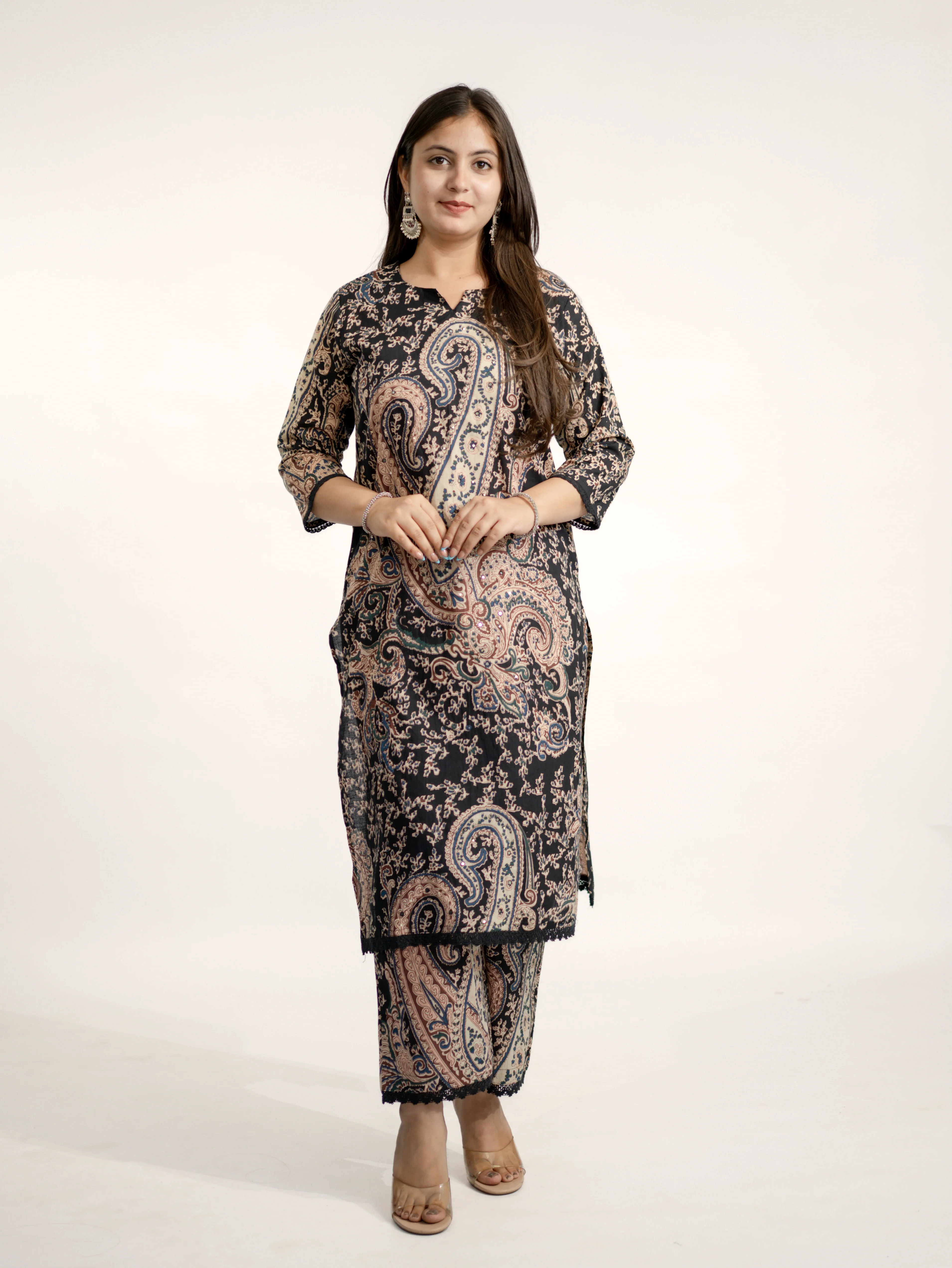 Kalamkari Embroidered Straight Cotton Kurta Set - Image 7