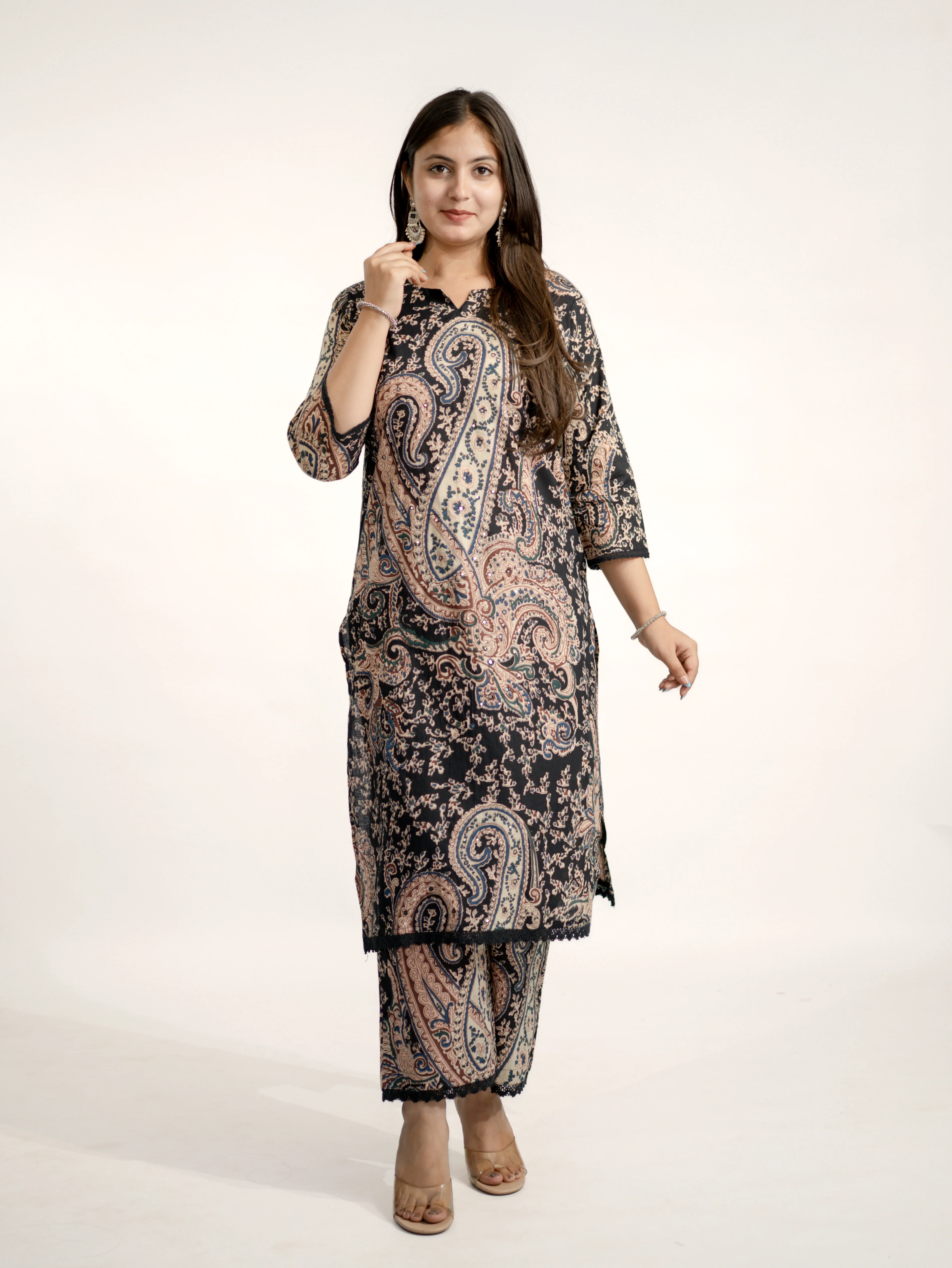 Kalamkari Embroidered Straight Cotton Kurta Set - Image 8