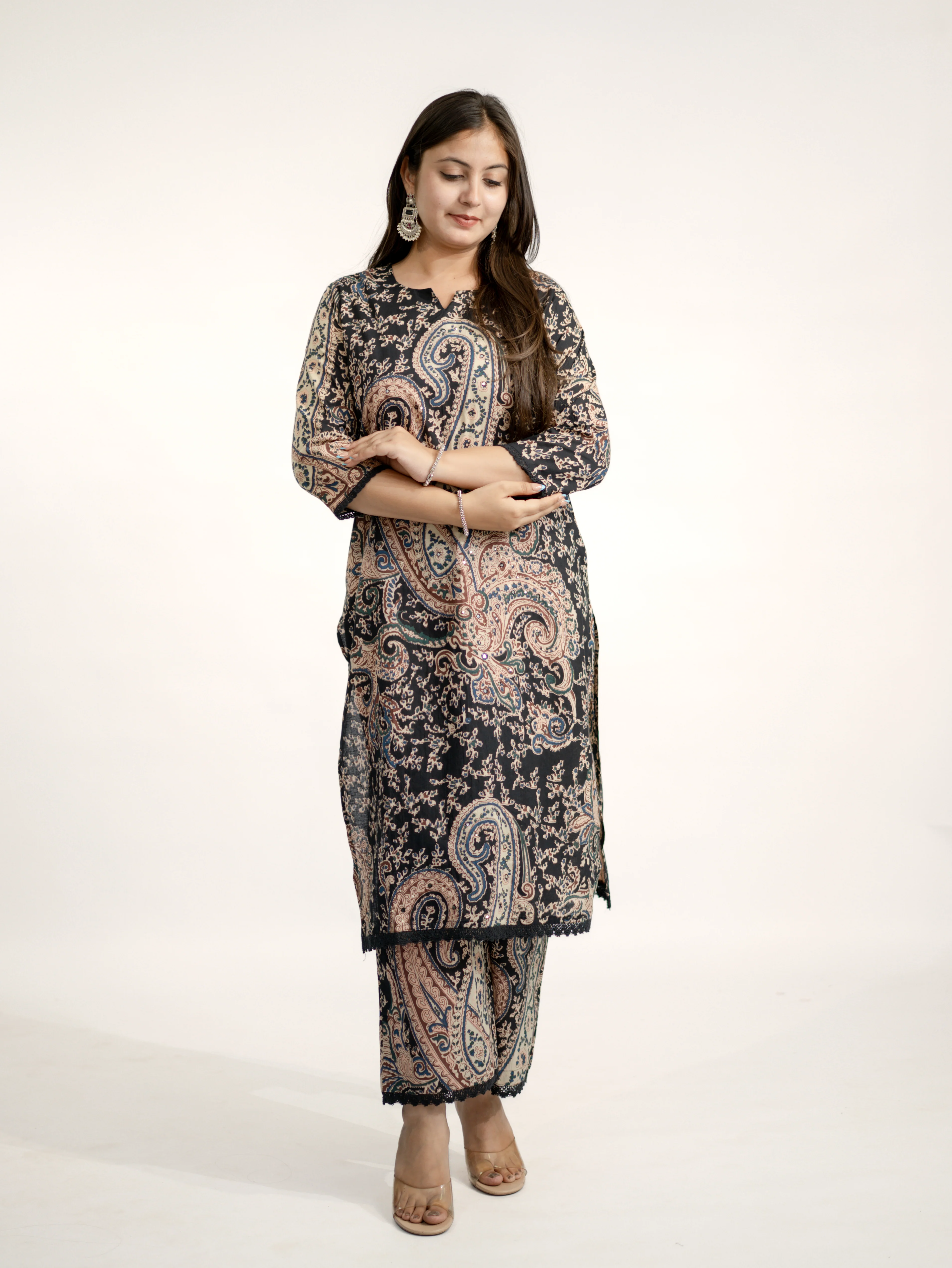Kalamkari Embroidered Straight Cotton Kurta Set - Image 9