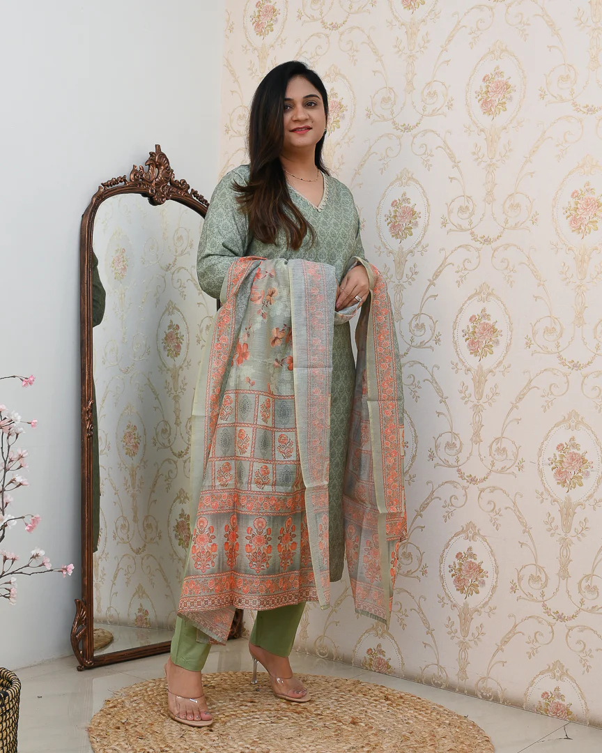 Khanak Handblock Print Embroidered Chanderi Pant Set - Image 12