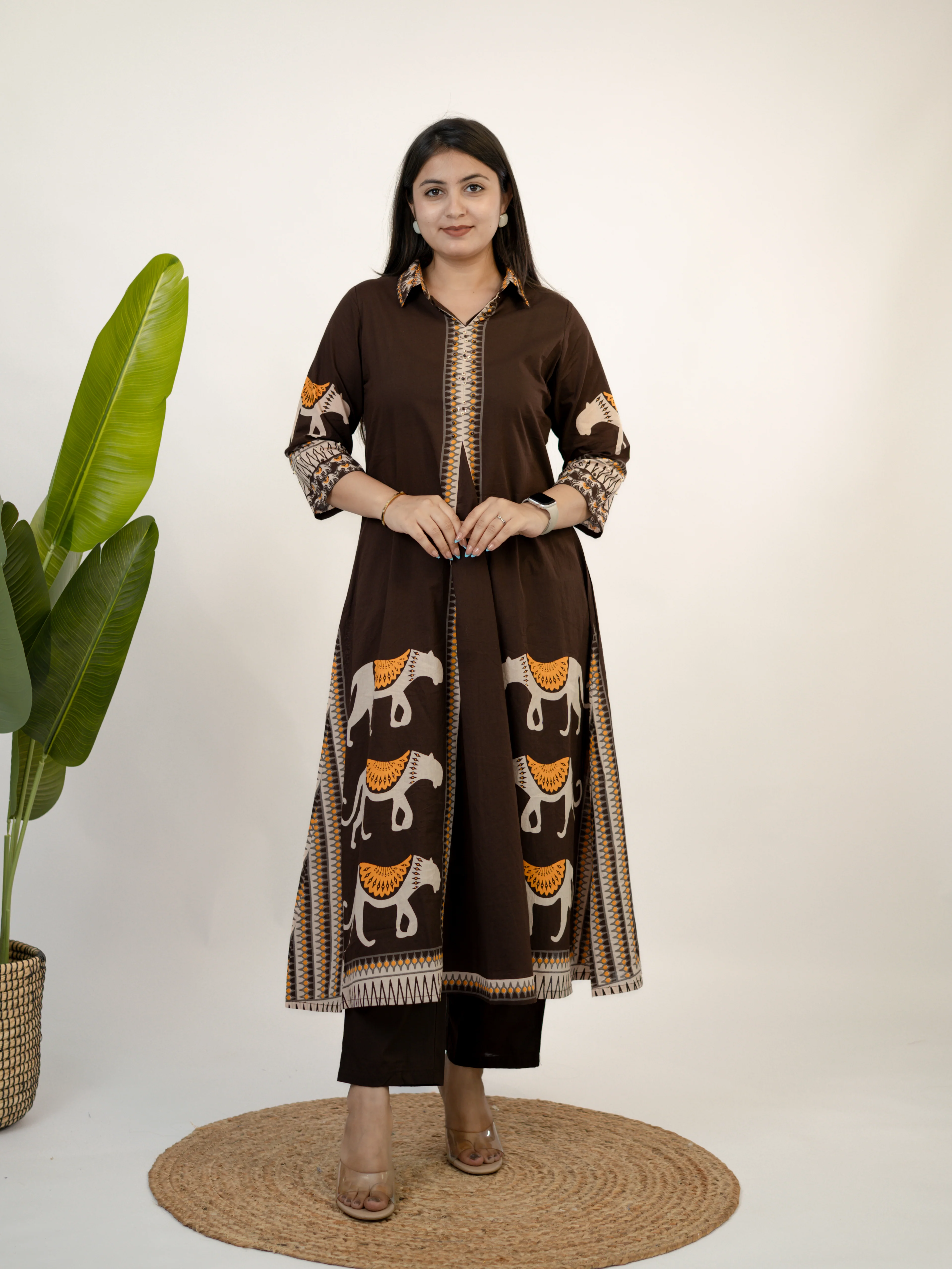 Kiara Brown Tribal Bagh Cotton BeadWork Kurta Set - Image 4