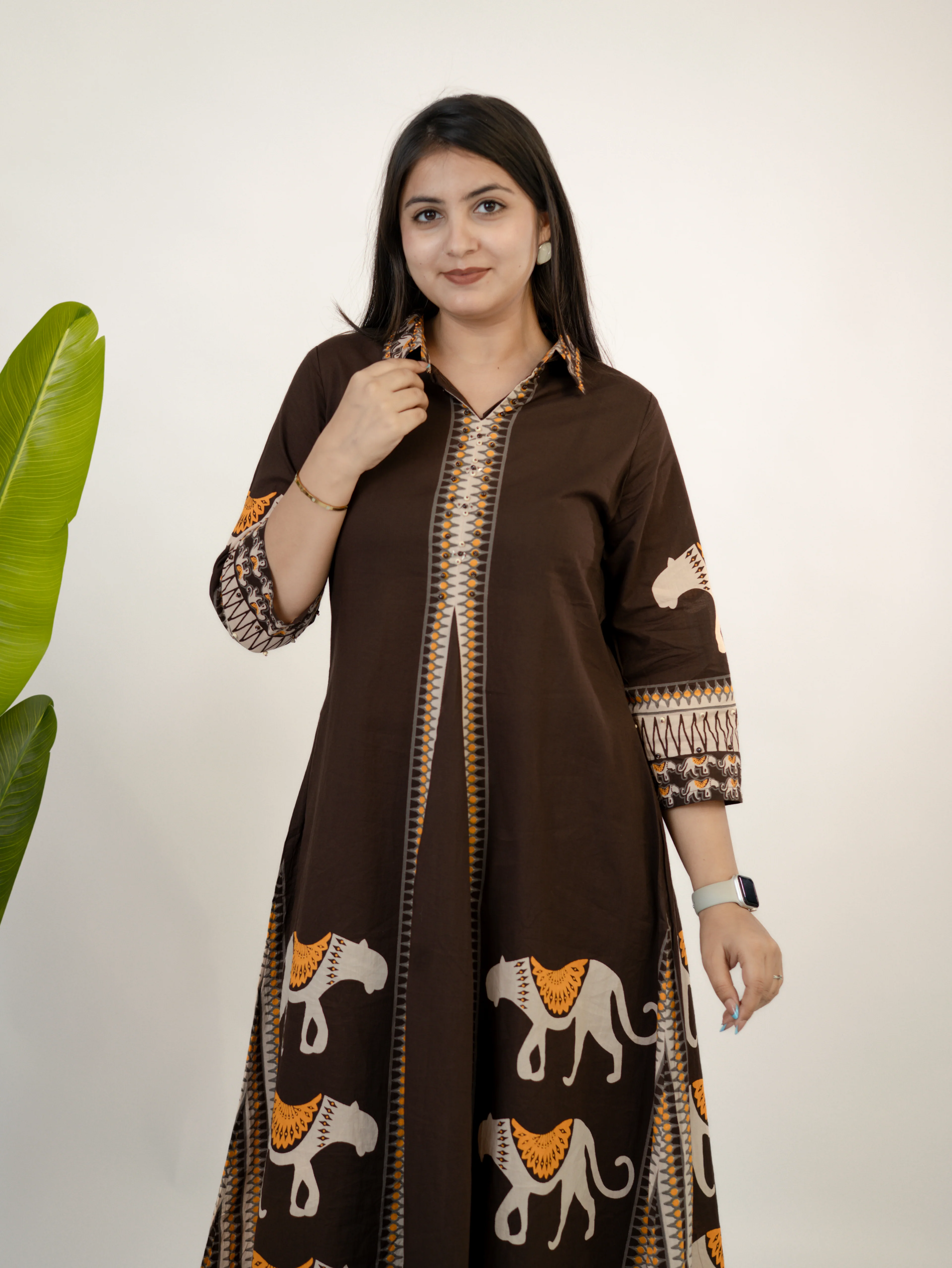 Kiara Brown Tribal Bagh Cotton BeadWork Kurta Set - Image 6