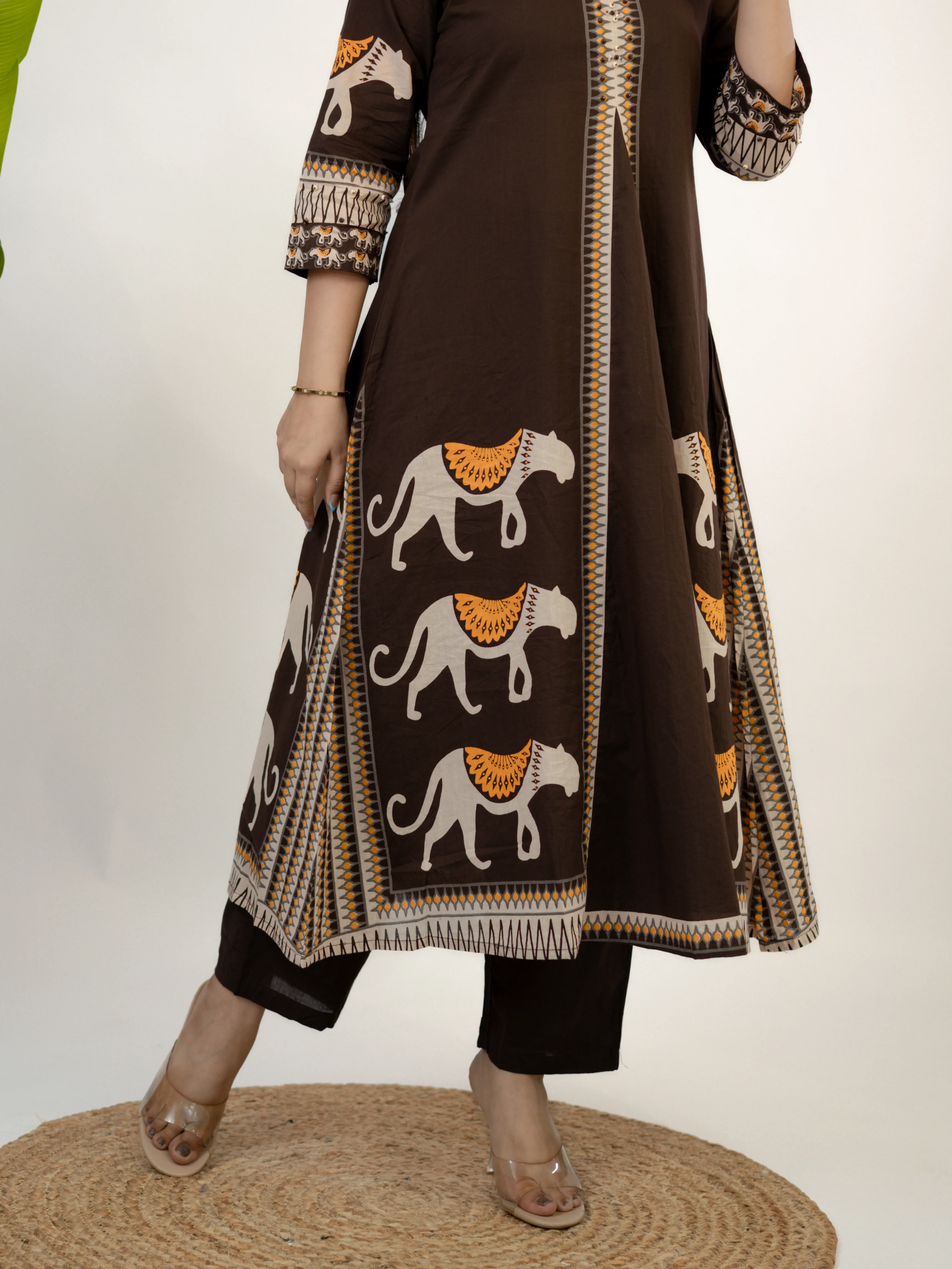 Kiara Brown Tribal Bagh Cotton BeadWork Kurta Set - Image 7