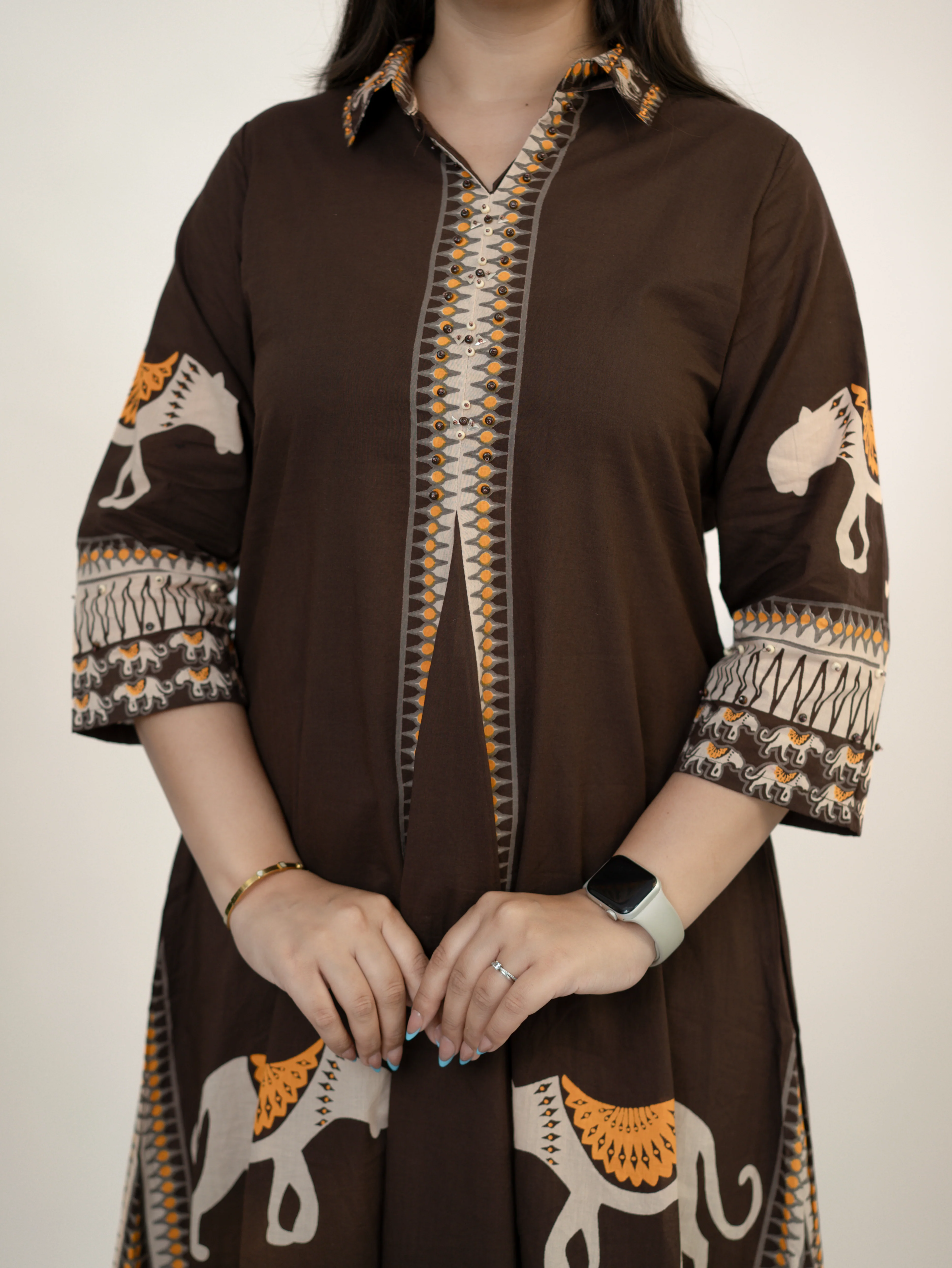 Kiara Brown Tribal Bagh Cotton BeadWork Kurta Set - Image 8