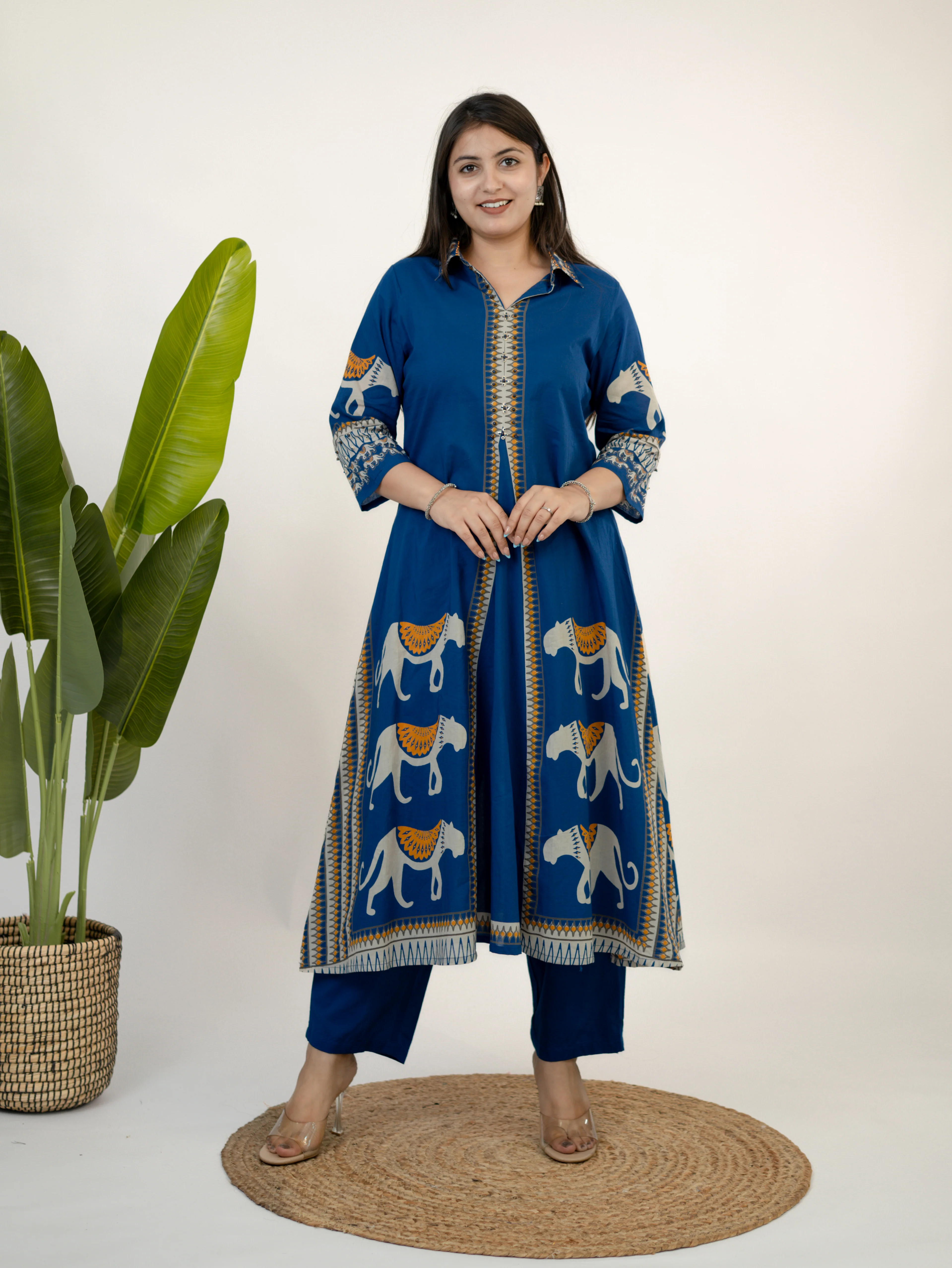 Kiara Blue Tribal Bagh Cotton BeadWork Kurta Set - Image 4
