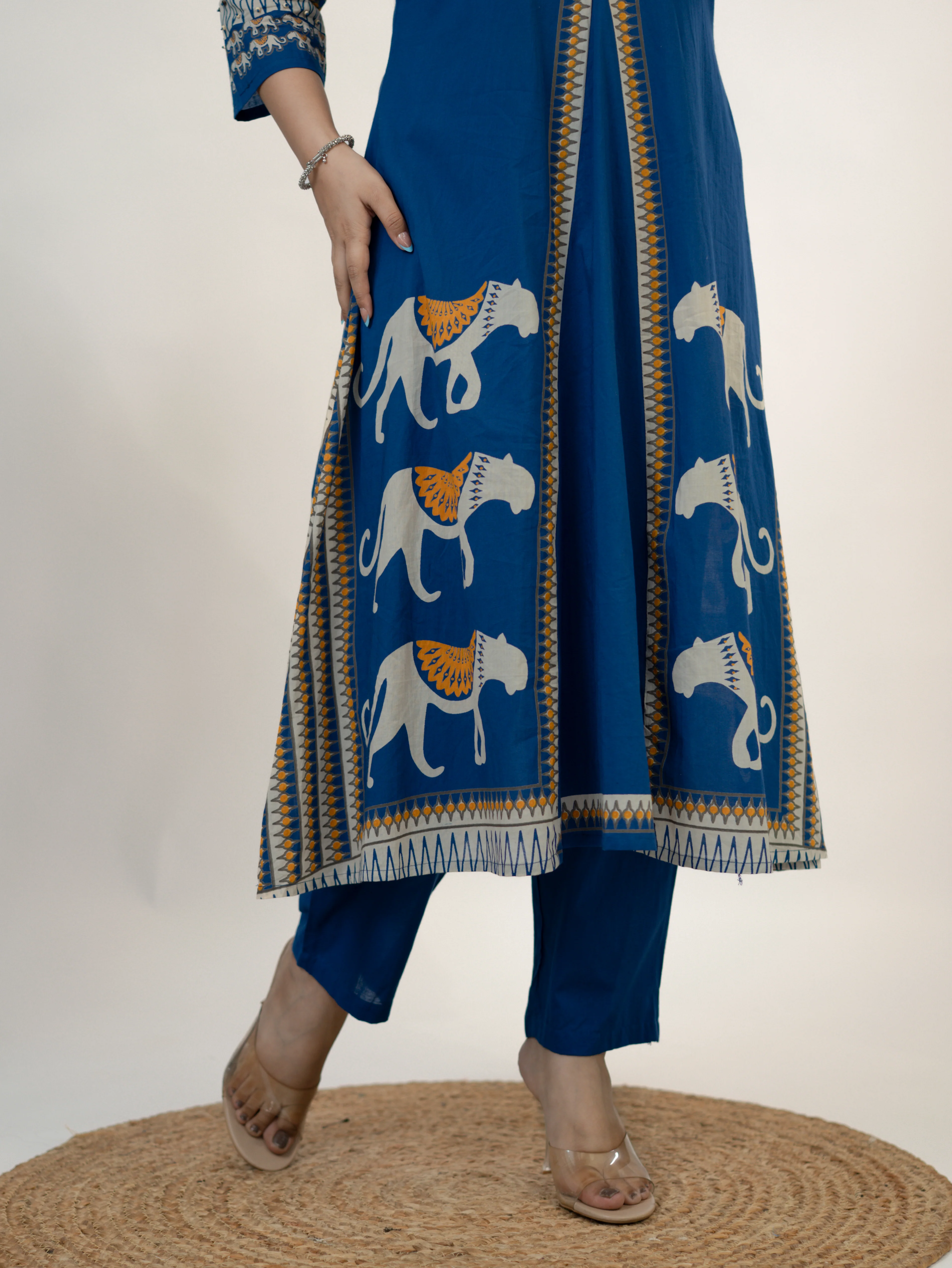 Kiara Blue Tribal Bagh Cotton BeadWork Kurta Set - Image 8