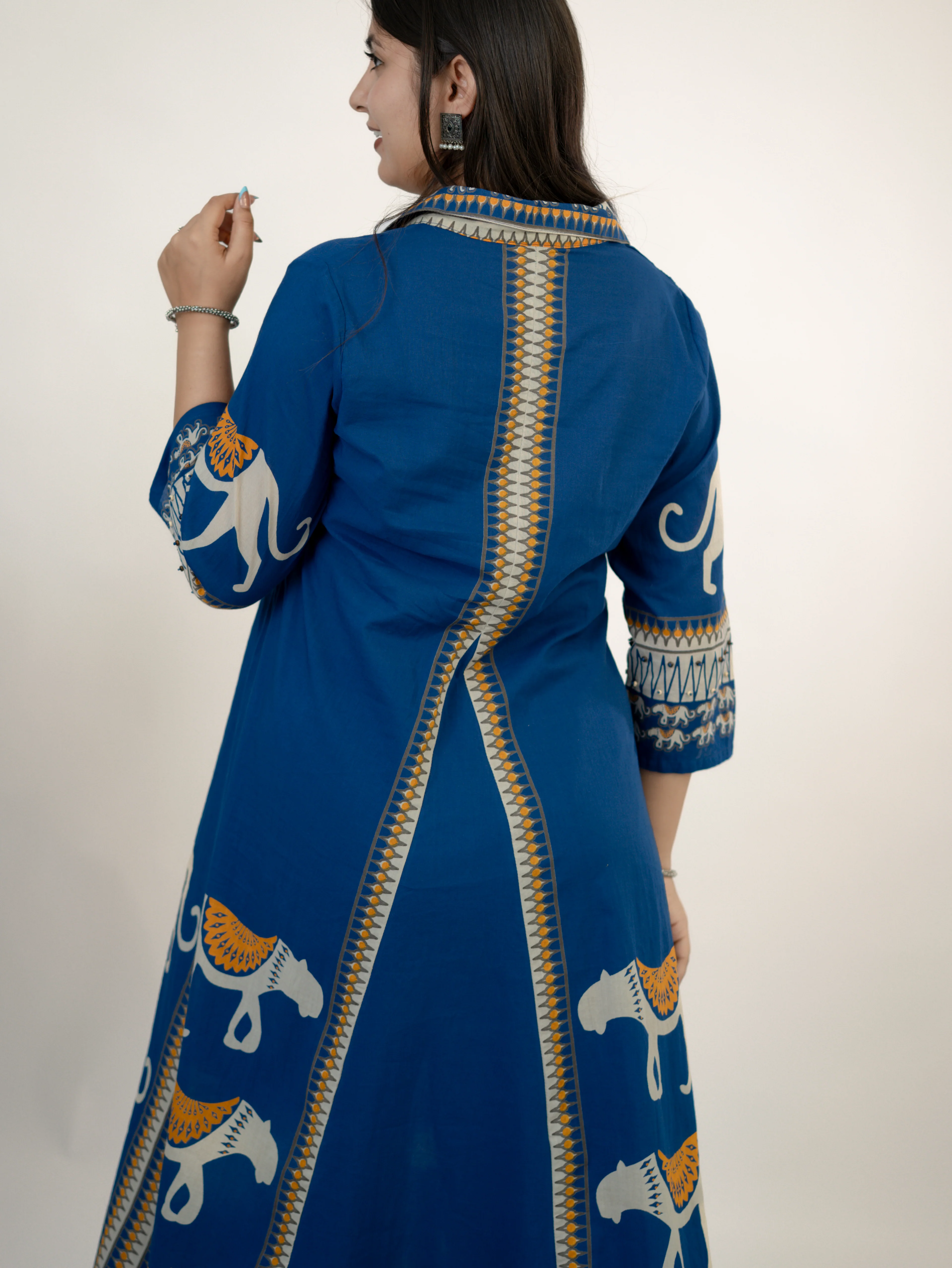 Kiara Blue Tribal Bagh Cotton BeadWork Kurta Set - Image 9