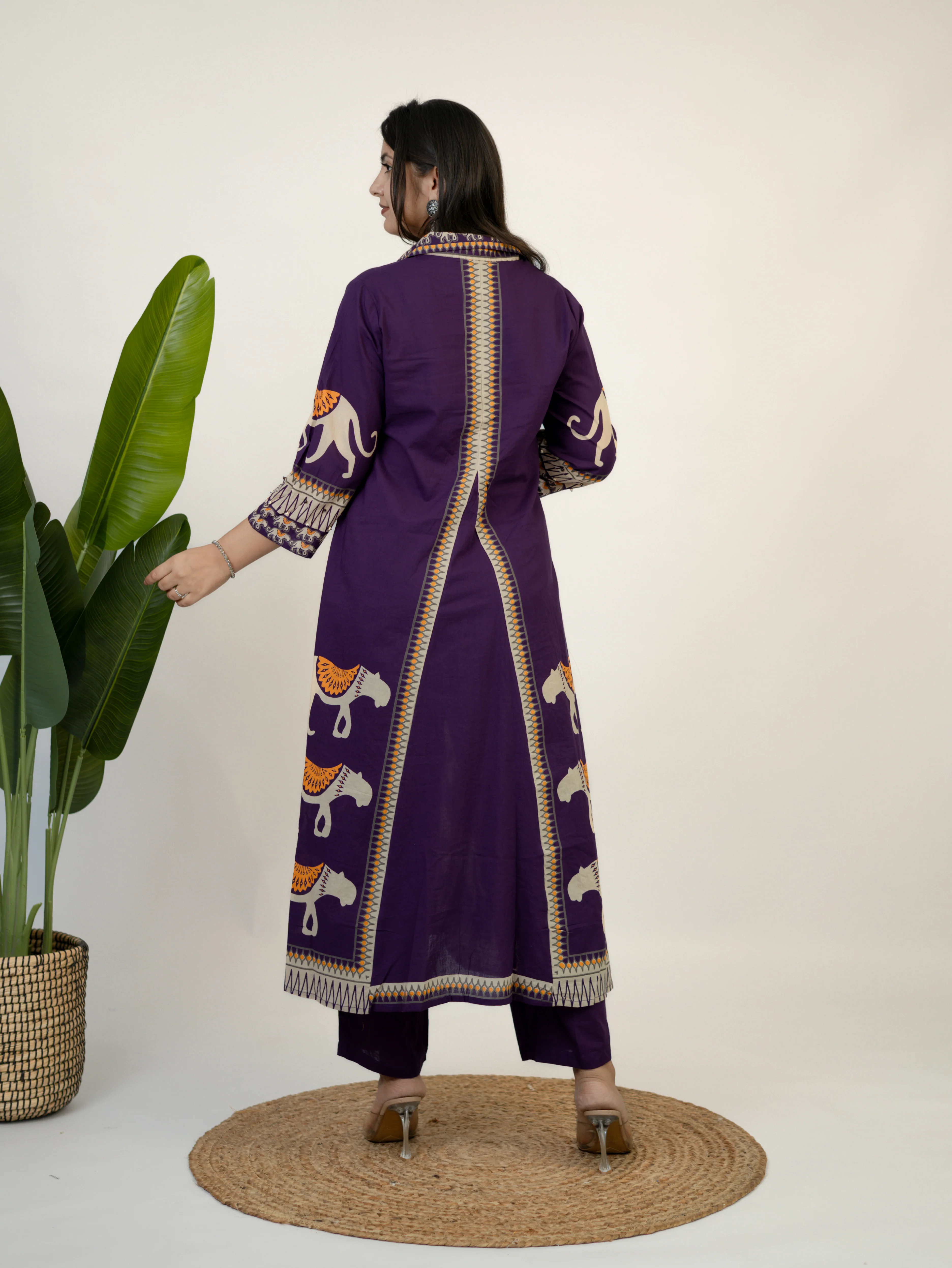 Kiara Purple Tribal Bagh Cotton BeadWork Kurta Set - Image 5