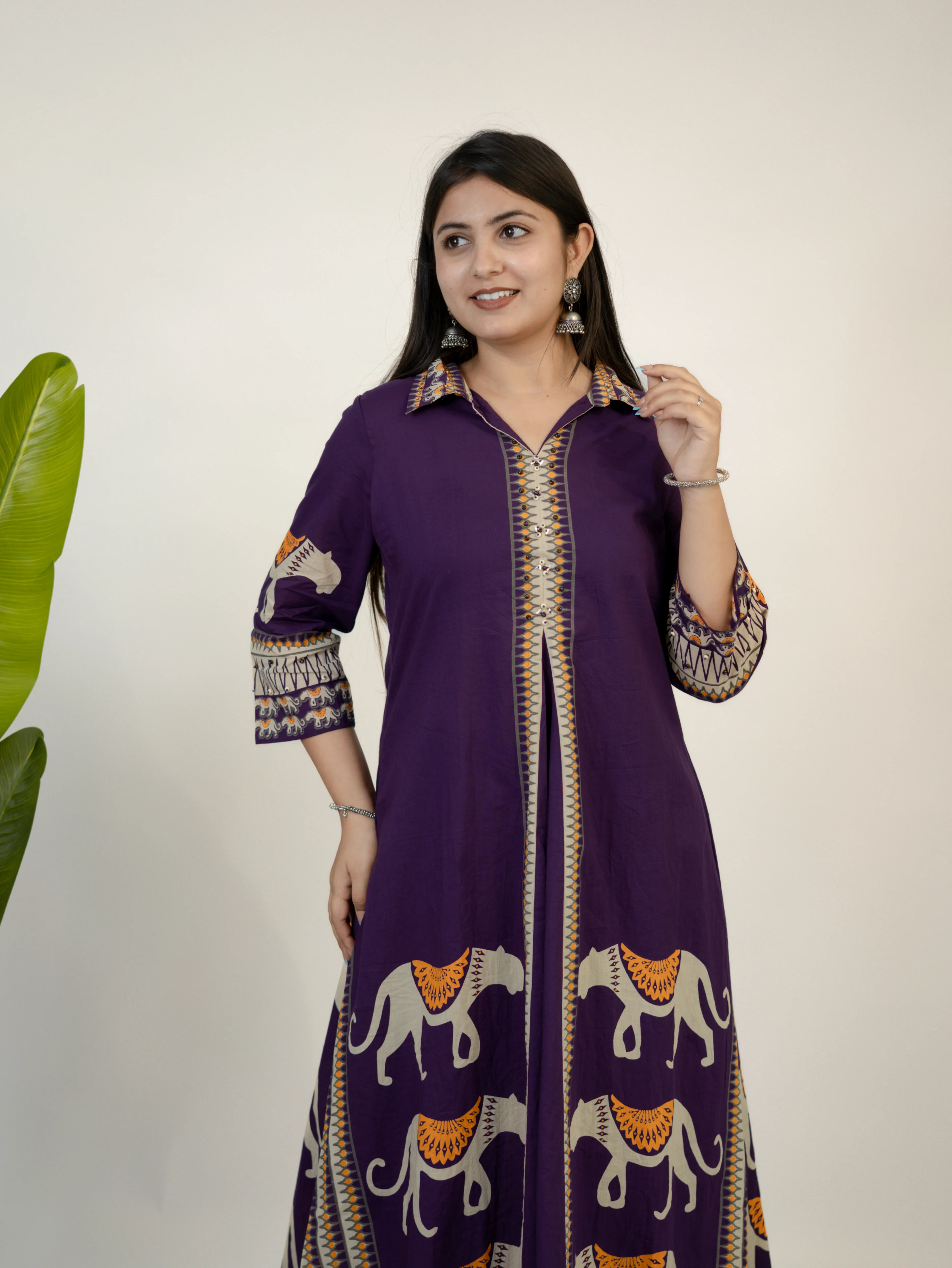 Kiara Purple Tribal Bagh Cotton BeadWork Kurta Set - Image 6