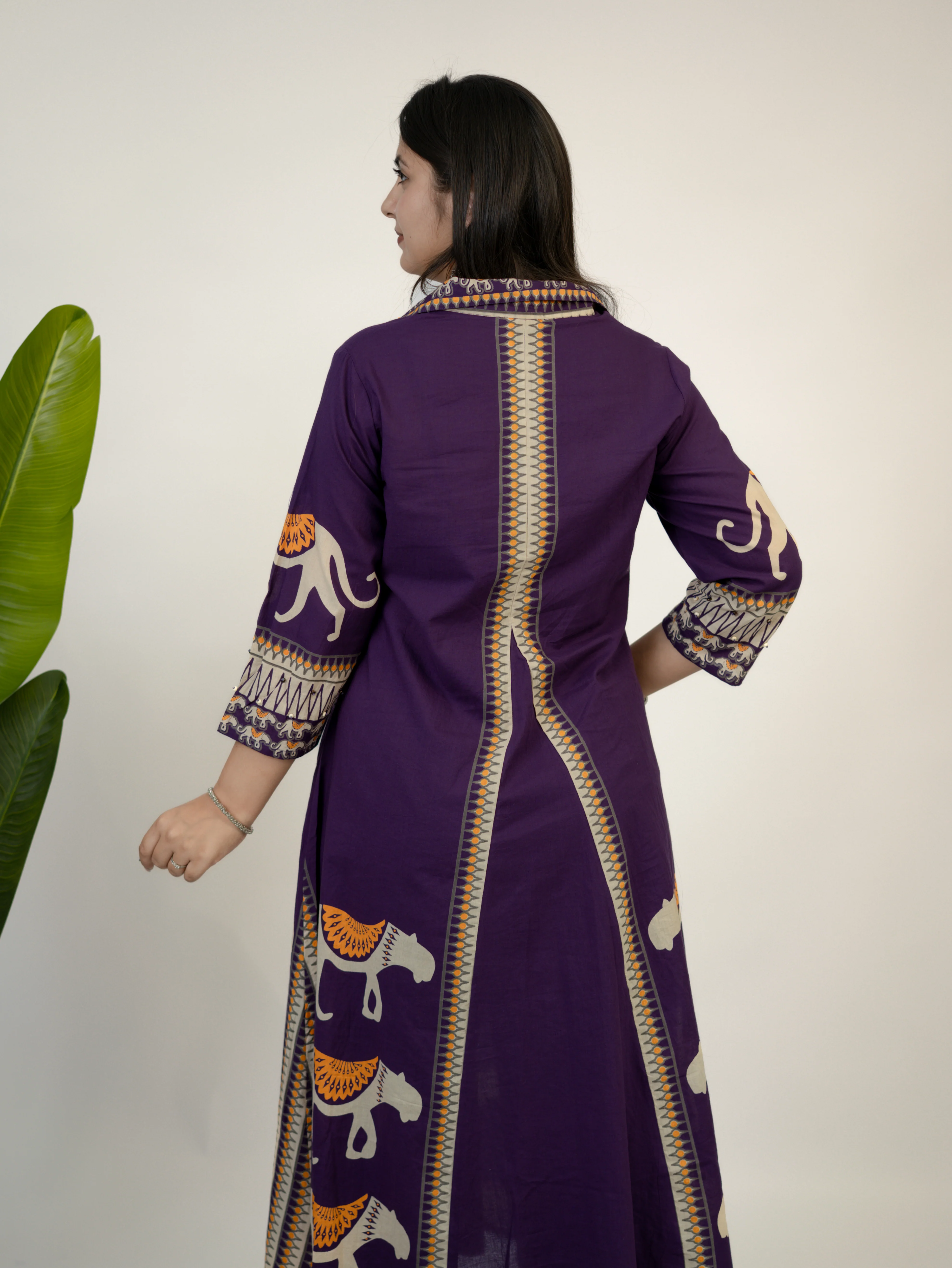 Kiara Purple Tribal Bagh Cotton BeadWork Kurta Set - Image 7