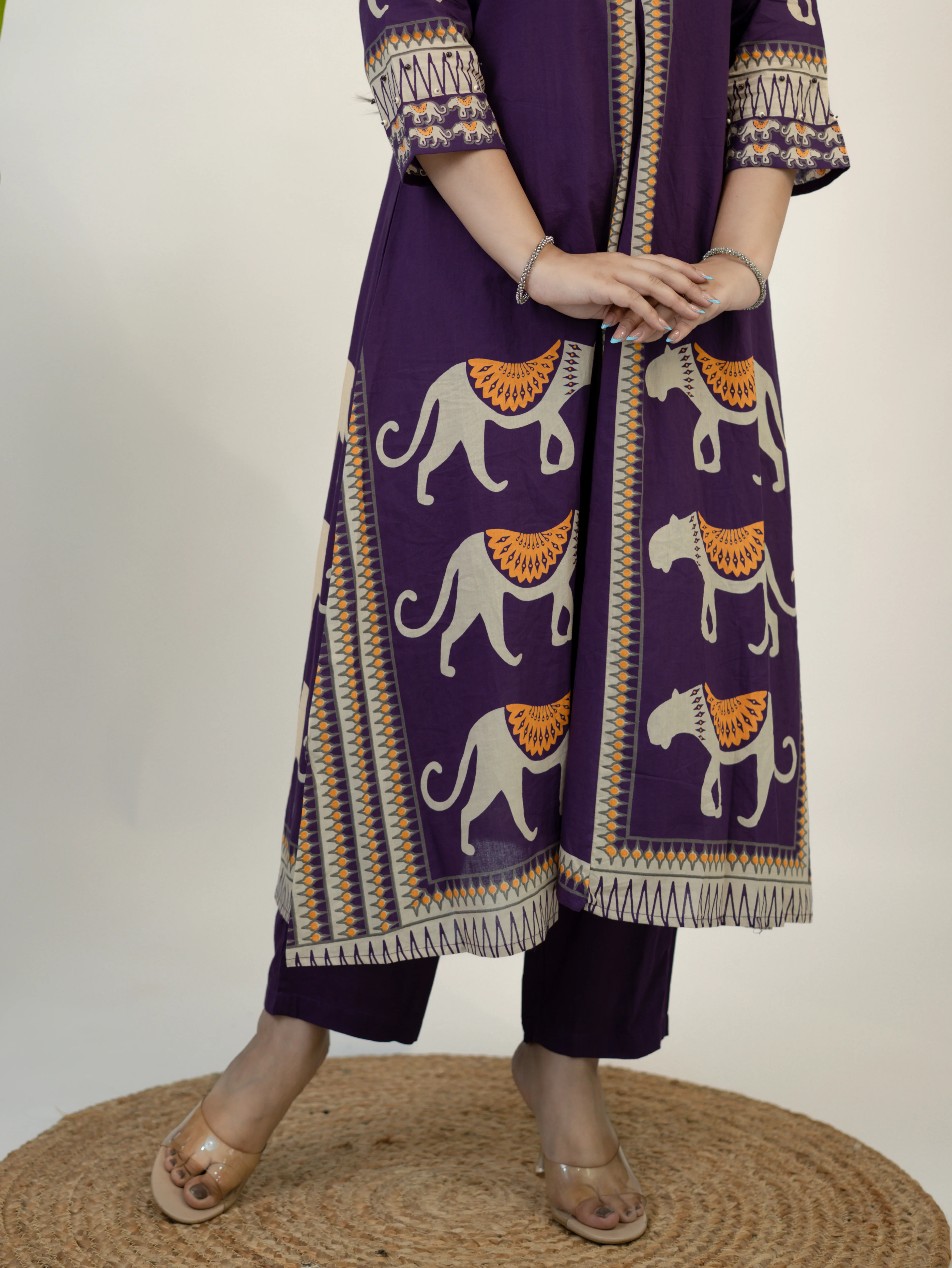 Kiara Purple Tribal Bagh Cotton BeadWork Kurta Set - Image 8