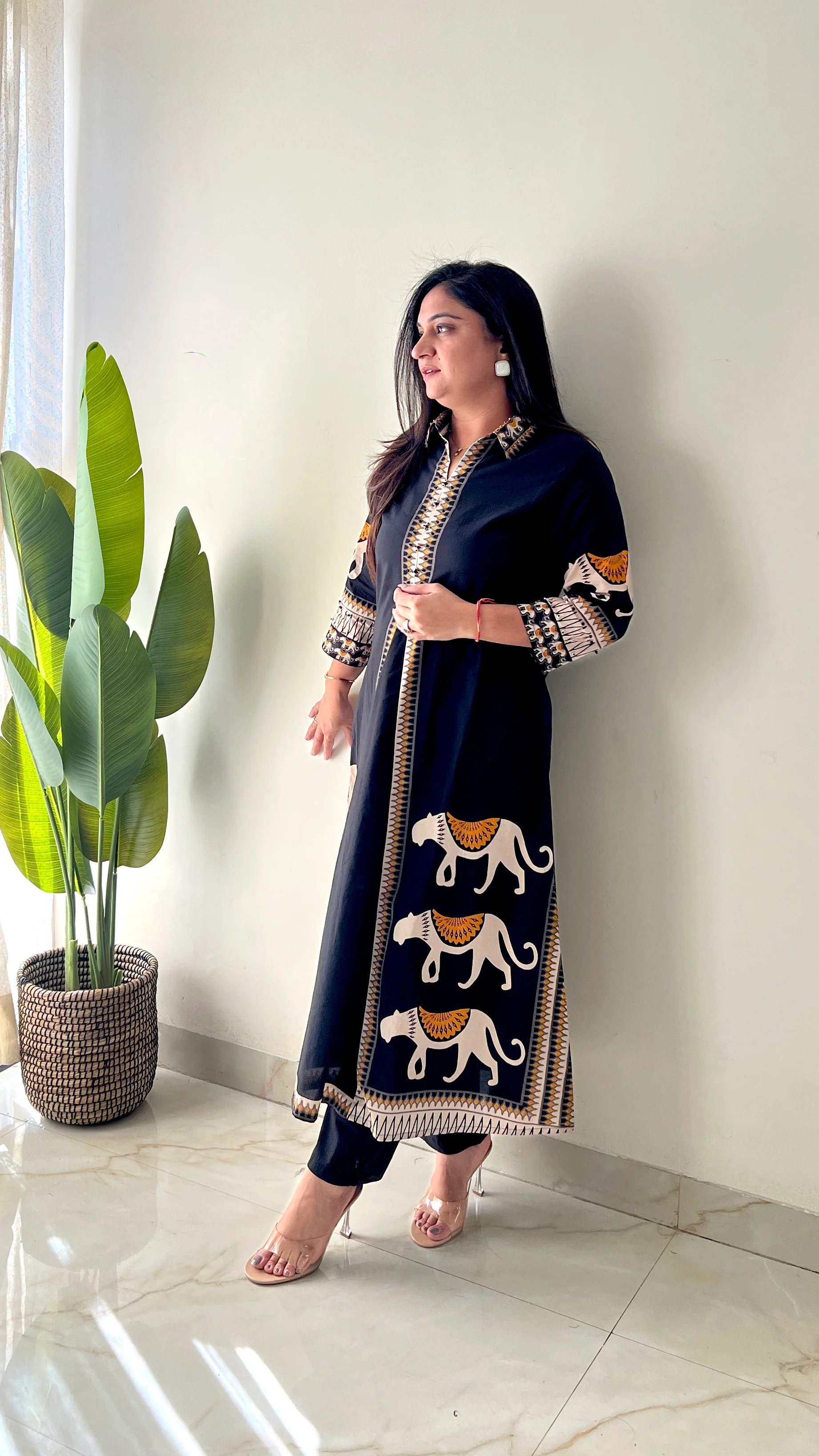 Kiara Black Tribal Bagh Cotton BeadWork Kurta Set - Image 12
