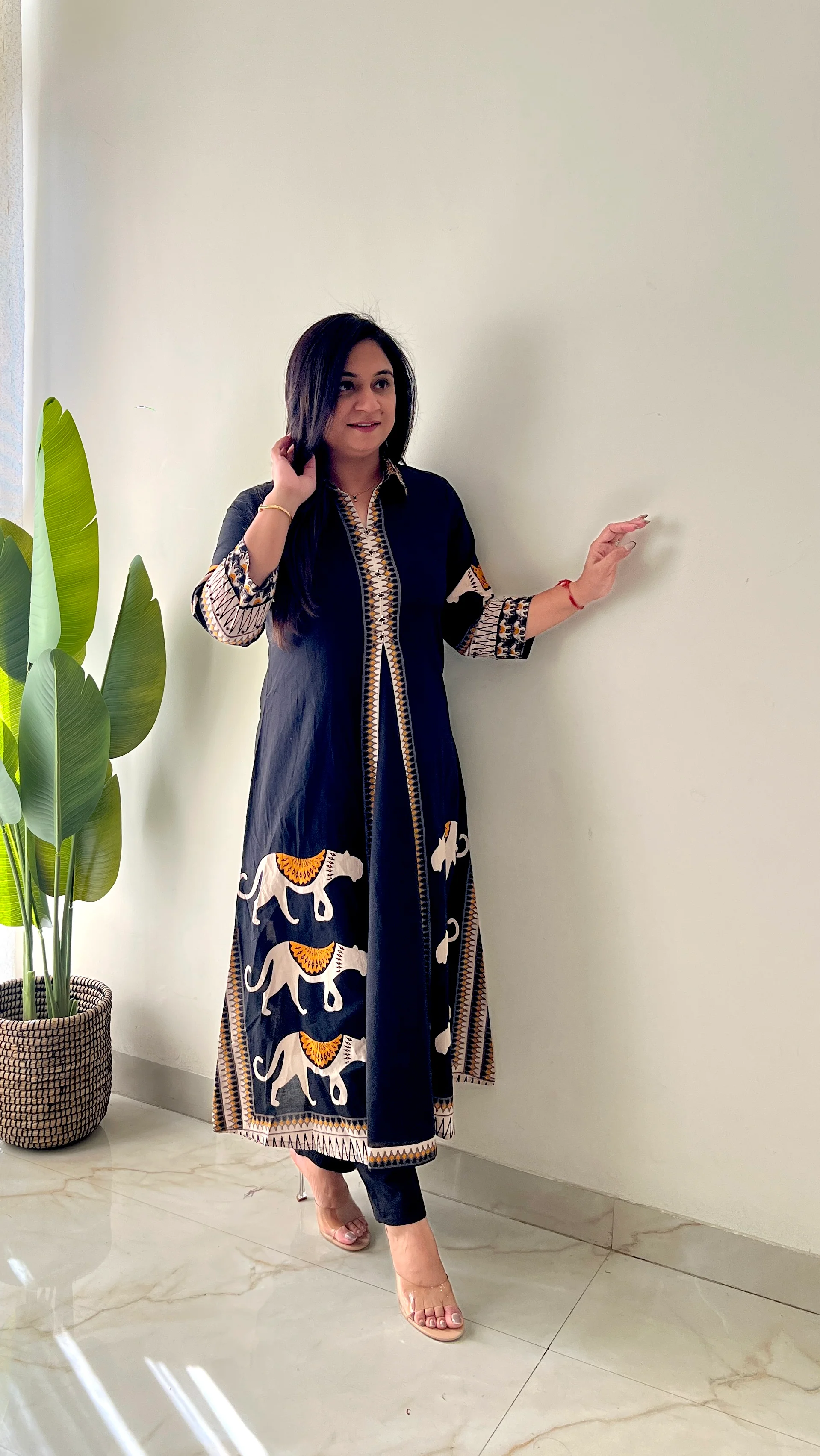 Kiara Black Tribal Bagh Cotton BeadWork Kurta Set - Image 13
