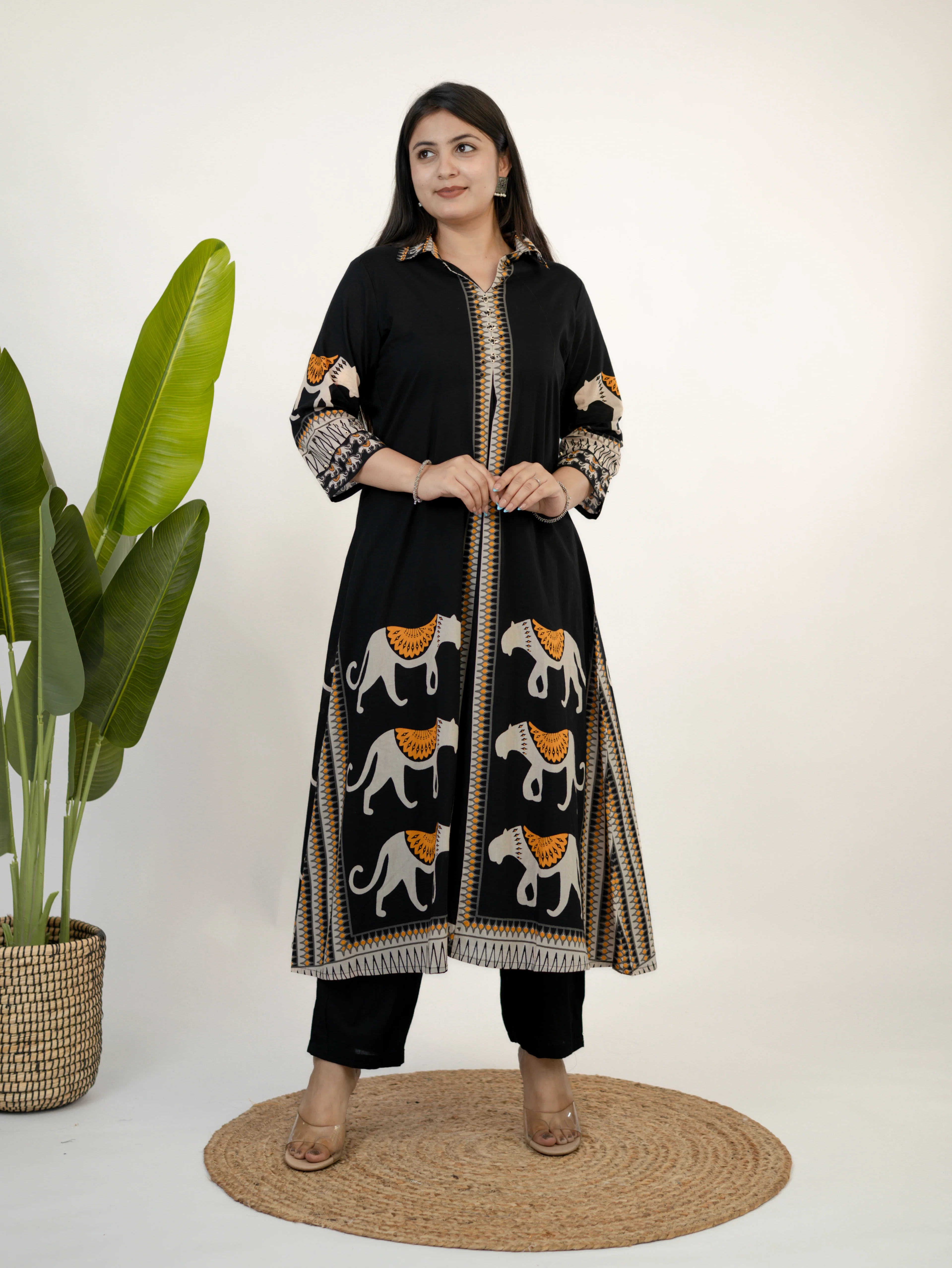 Kiara Black Tribal Bagh Cotton BeadWork Kurta Set - Image 2