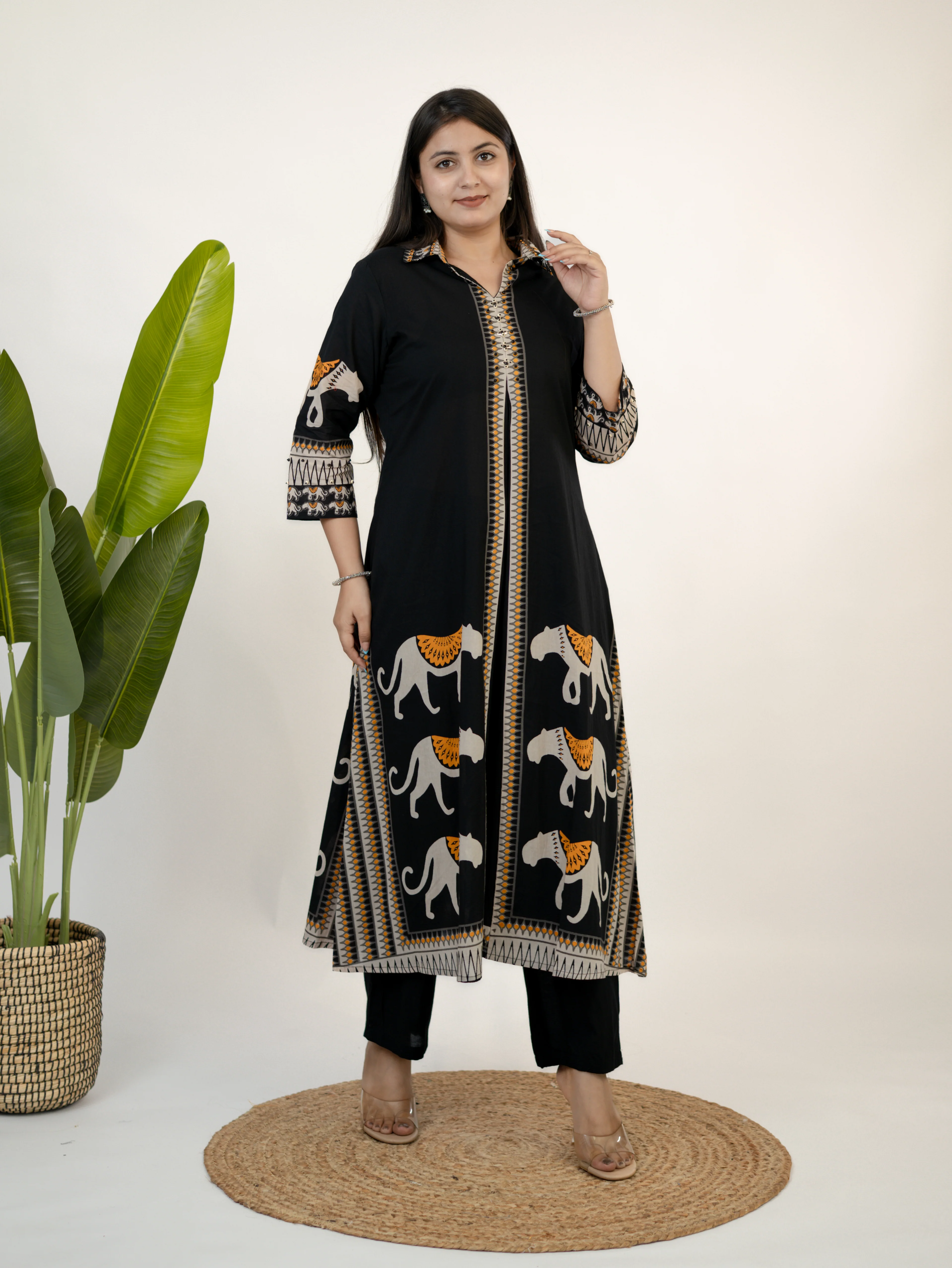 Kiara Black Tribal Bagh Cotton BeadWork Kurta Set - Image 3