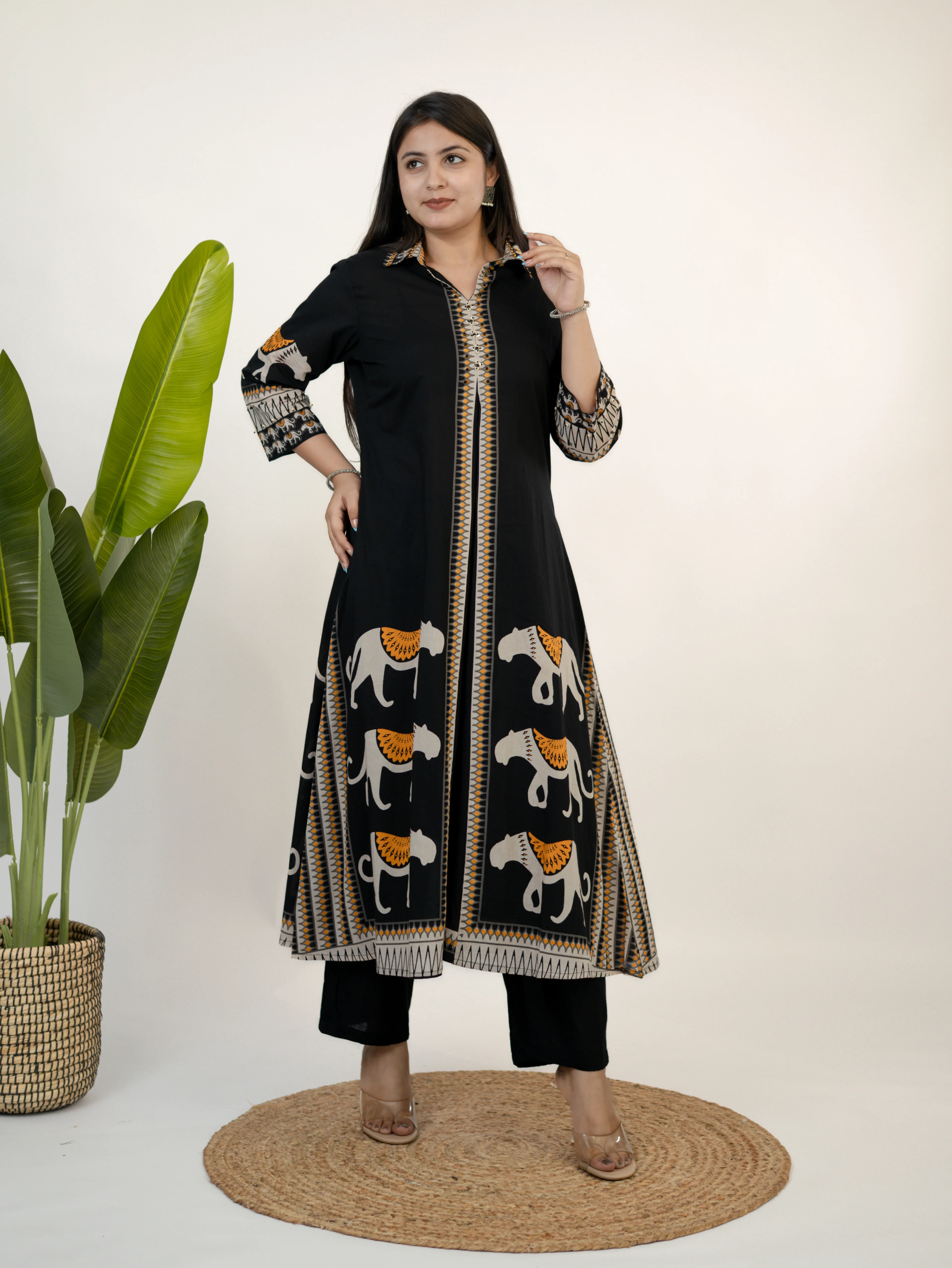 Kiara Black Tribal Bagh Cotton BeadWork Kurta Set - Image 4