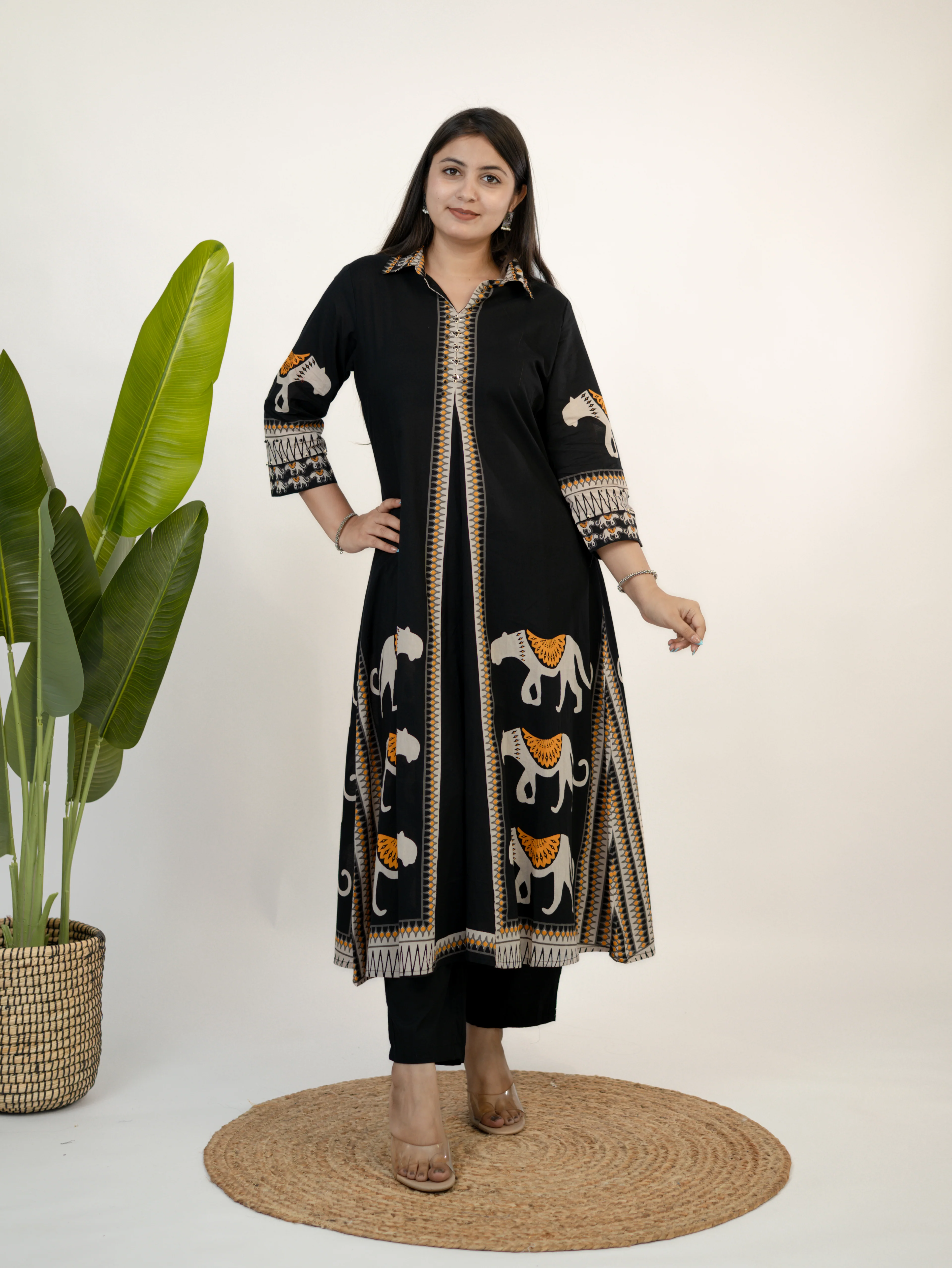 Kiara Black Tribal Bagh Cotton BeadWork Kurta Set - Image 5