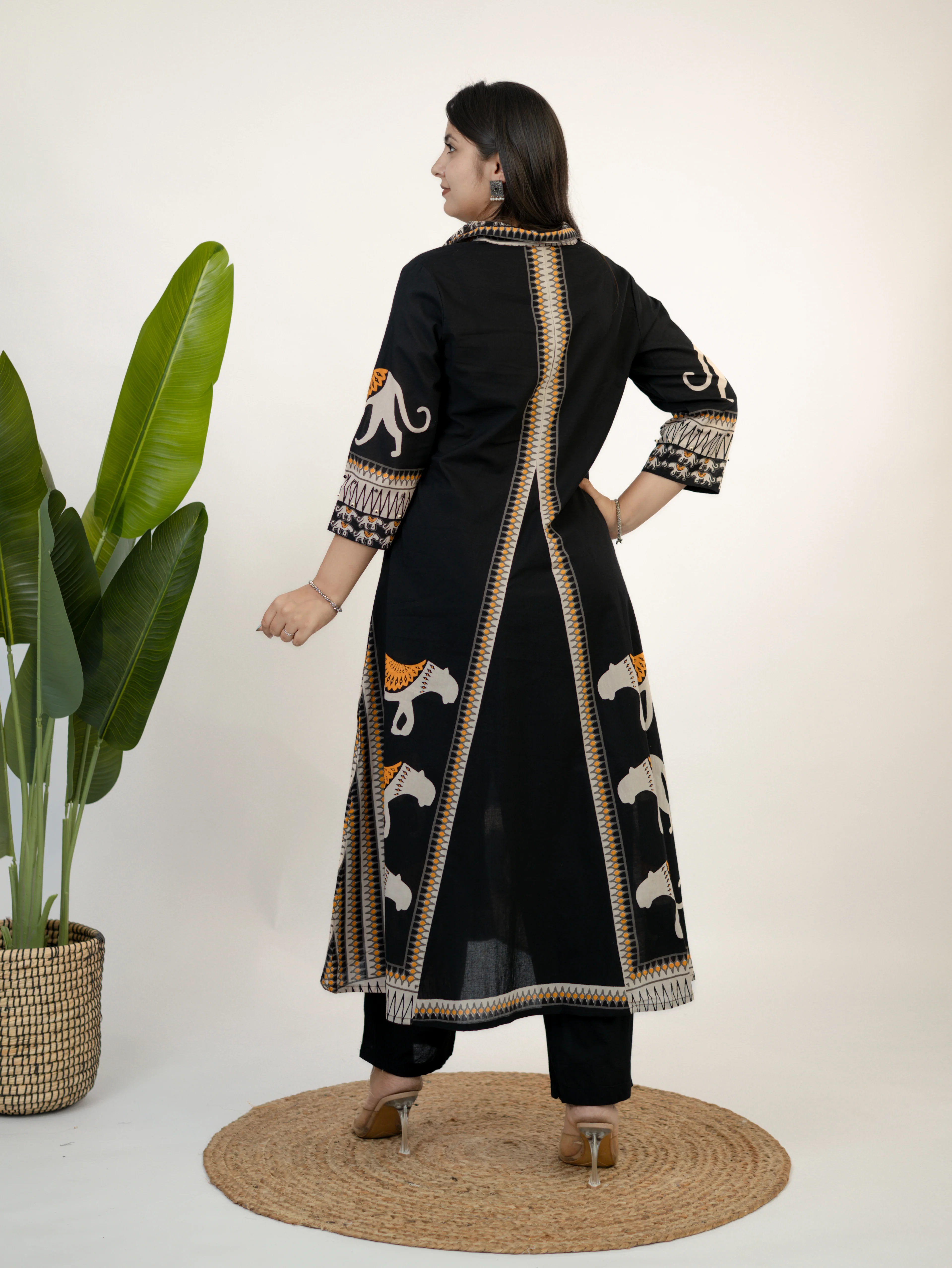Kiara Black Tribal Bagh Cotton BeadWork Kurta Set - Image 6