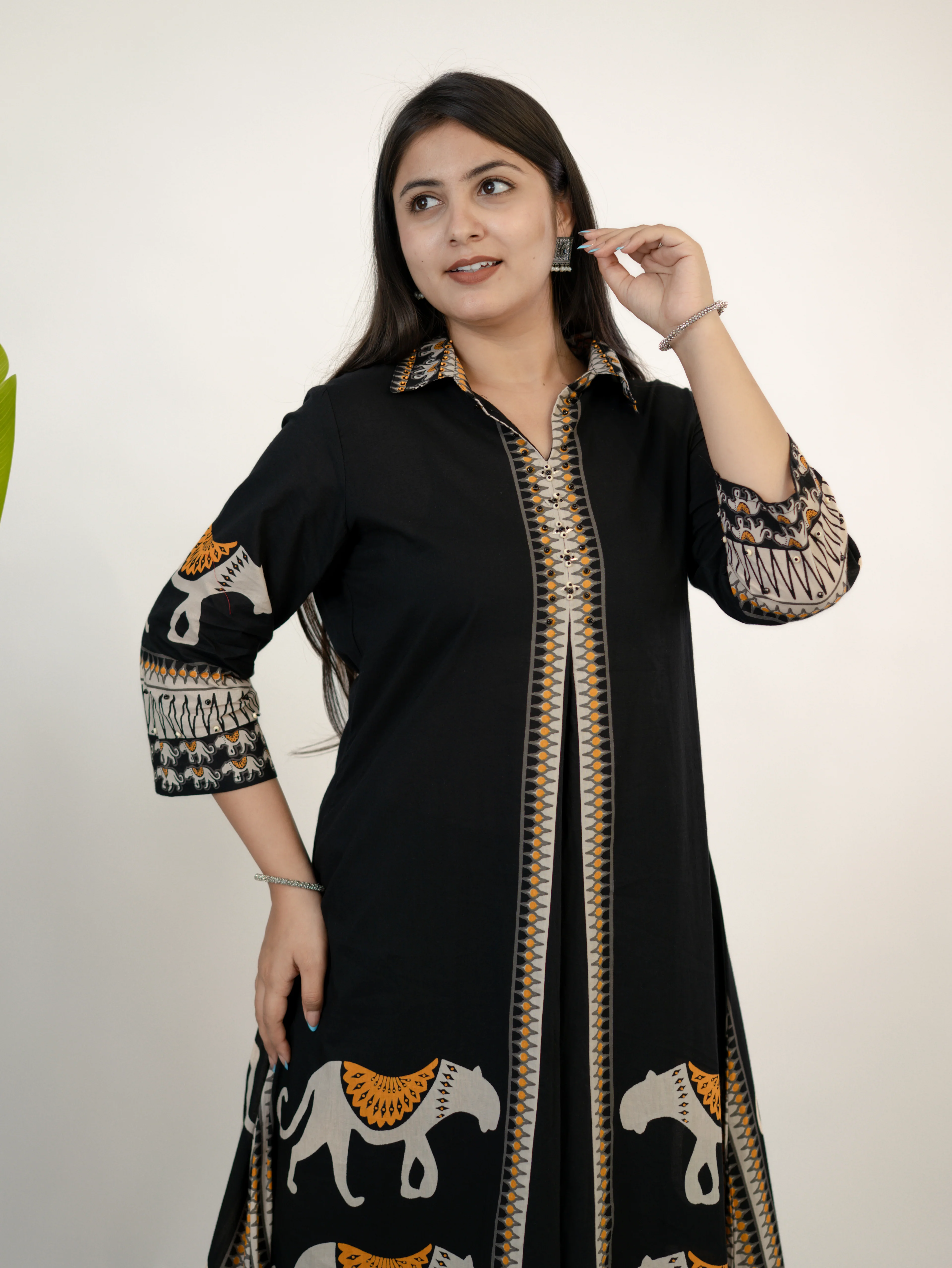 Kiara Black Tribal Bagh Cotton BeadWork Kurta Set - Image 7