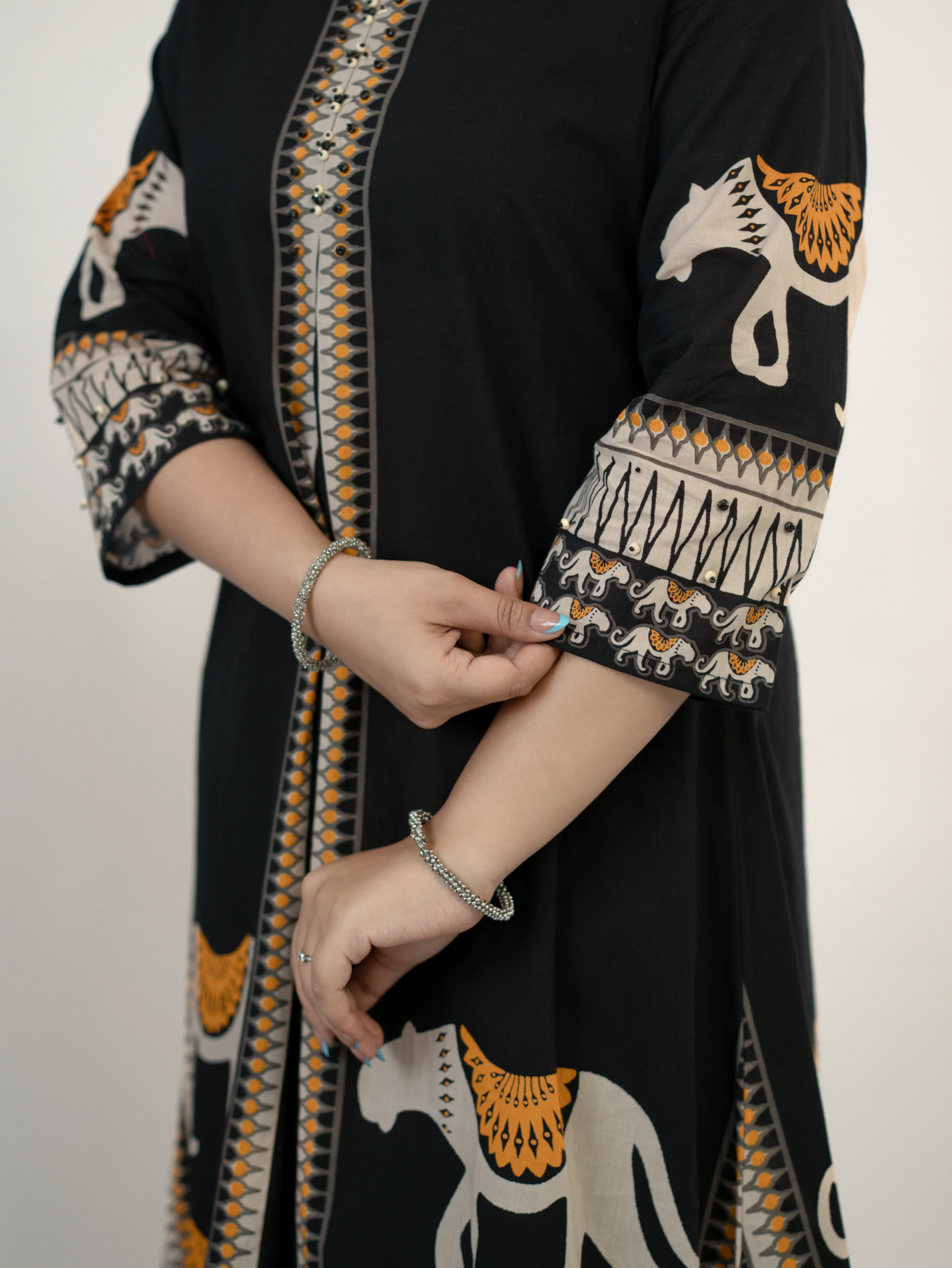 Kiara Black Tribal Bagh Cotton BeadWork Kurta Set - Image 8