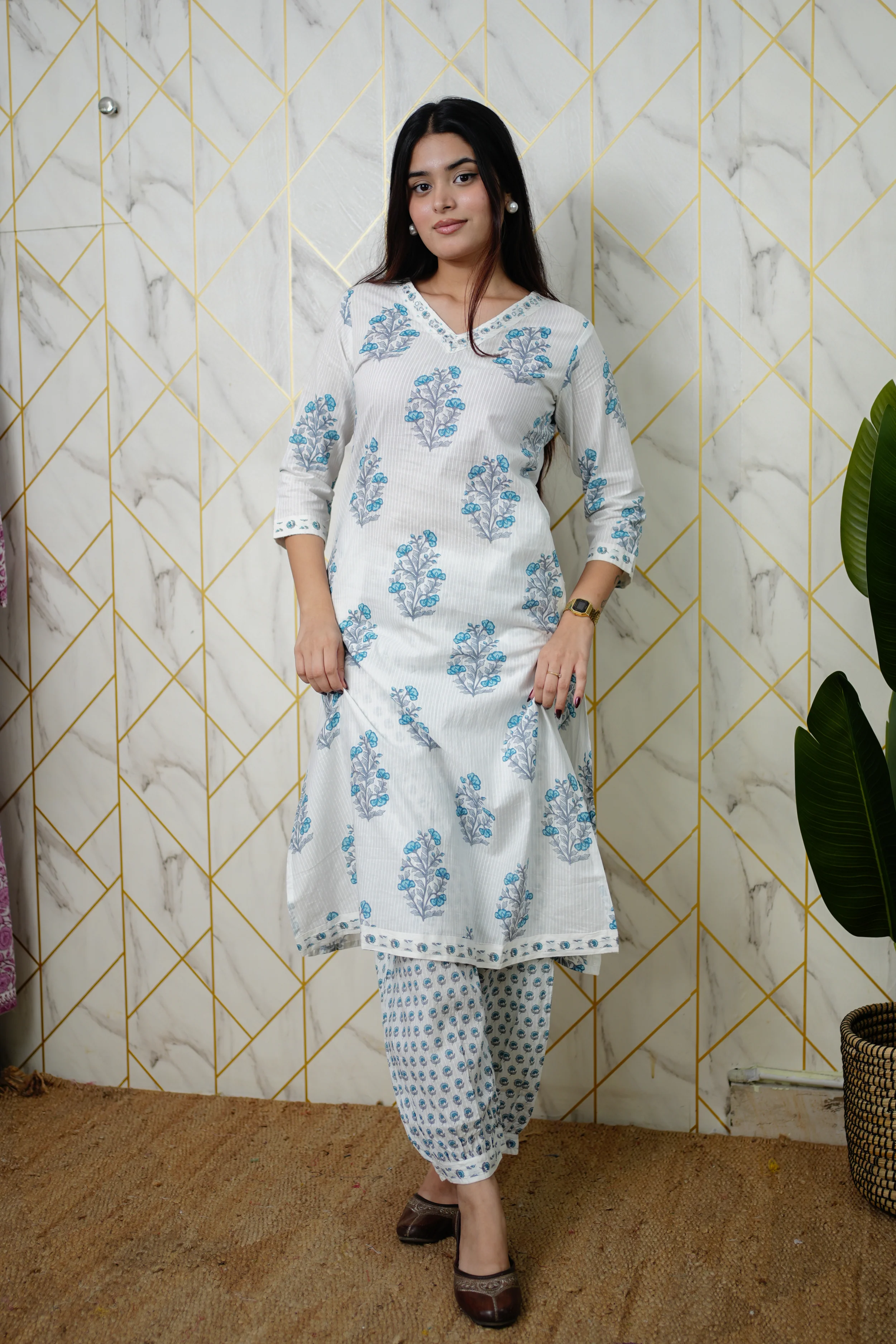 Kriti Handblock Cotton Afgani Set With Pockets