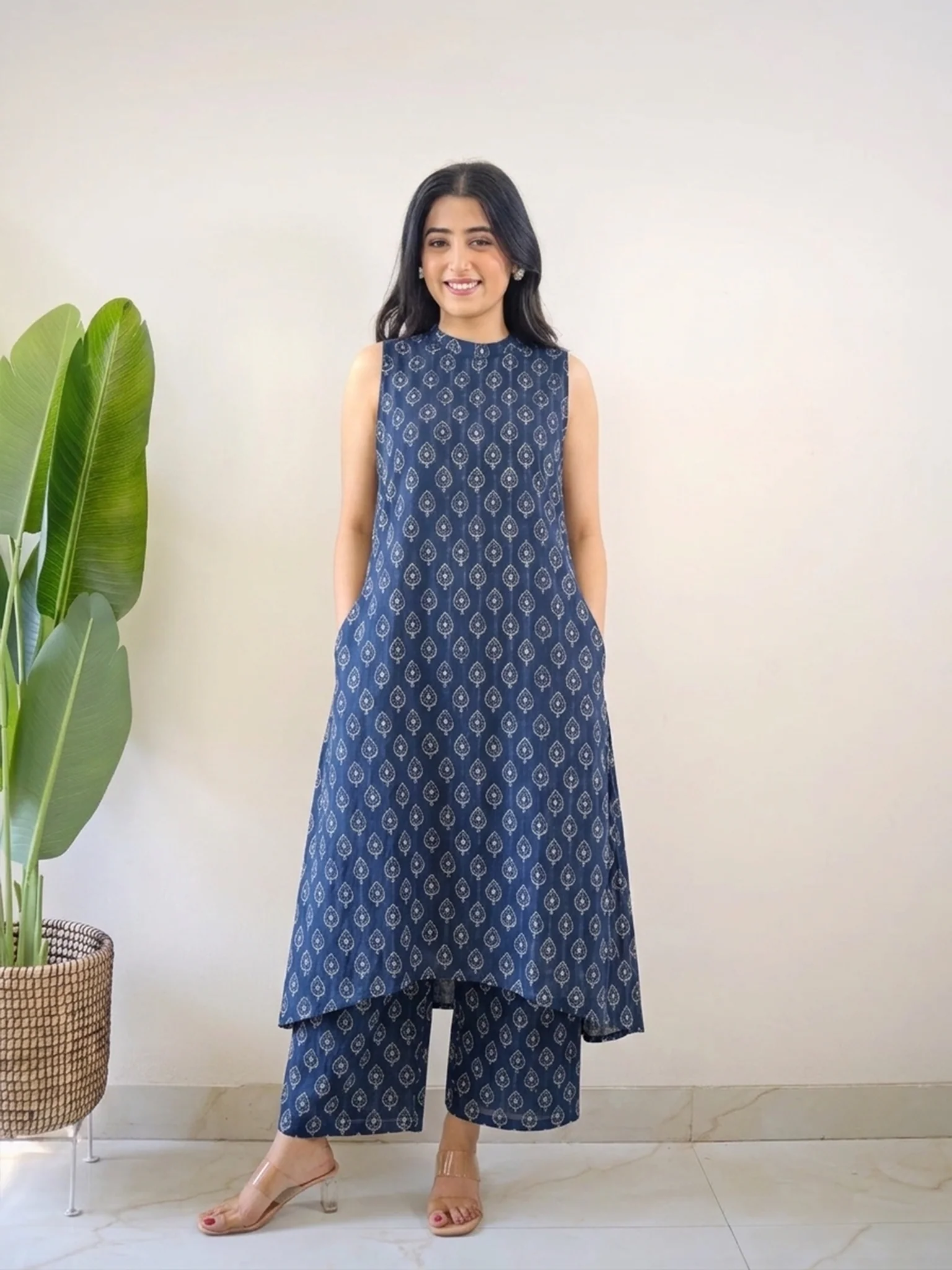 Kusha Blue Indigo Rayon A-line Coord Set - Image 2