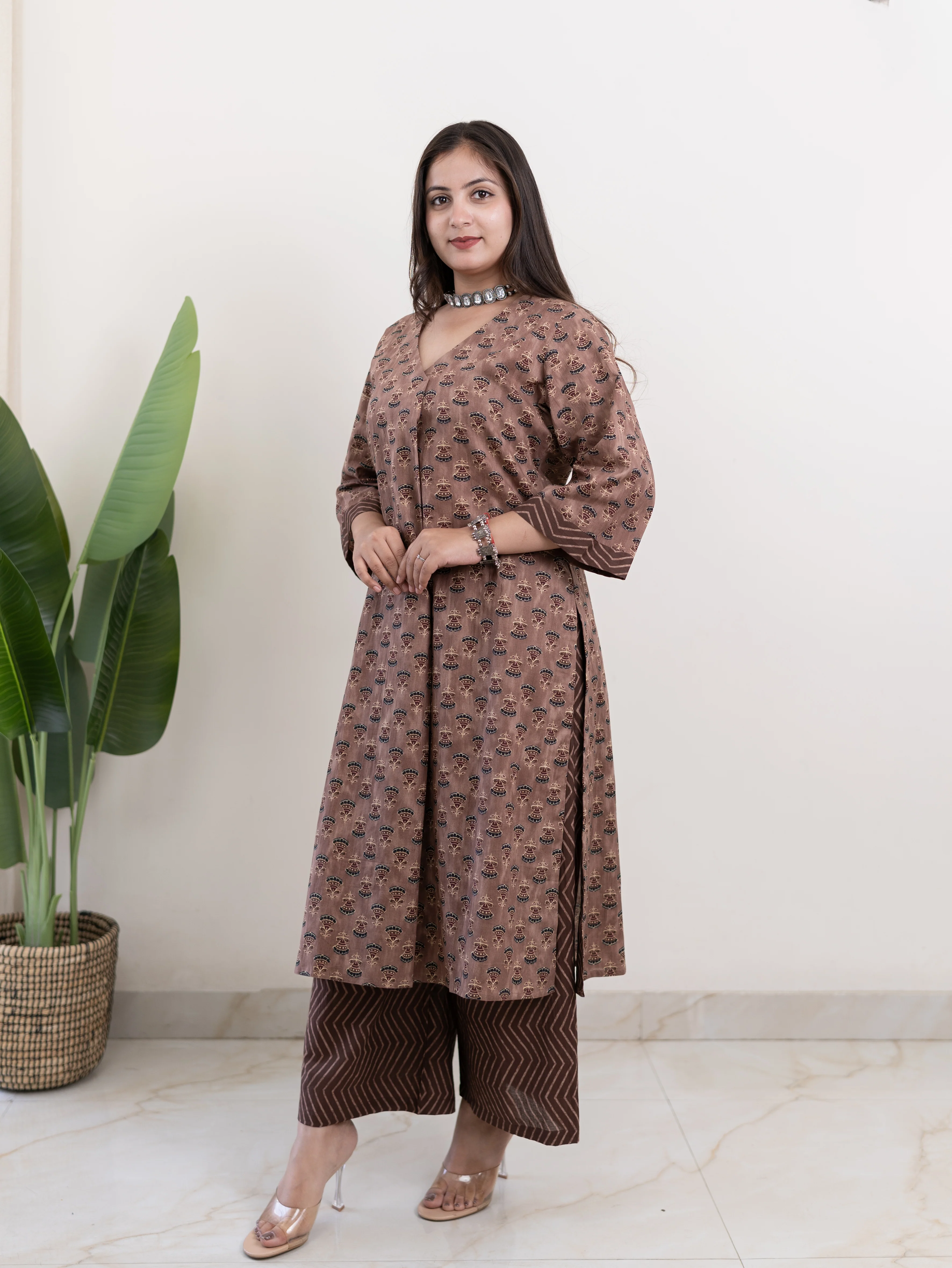 Lavina Brown Cotton A-line Kurta Set - Image 10