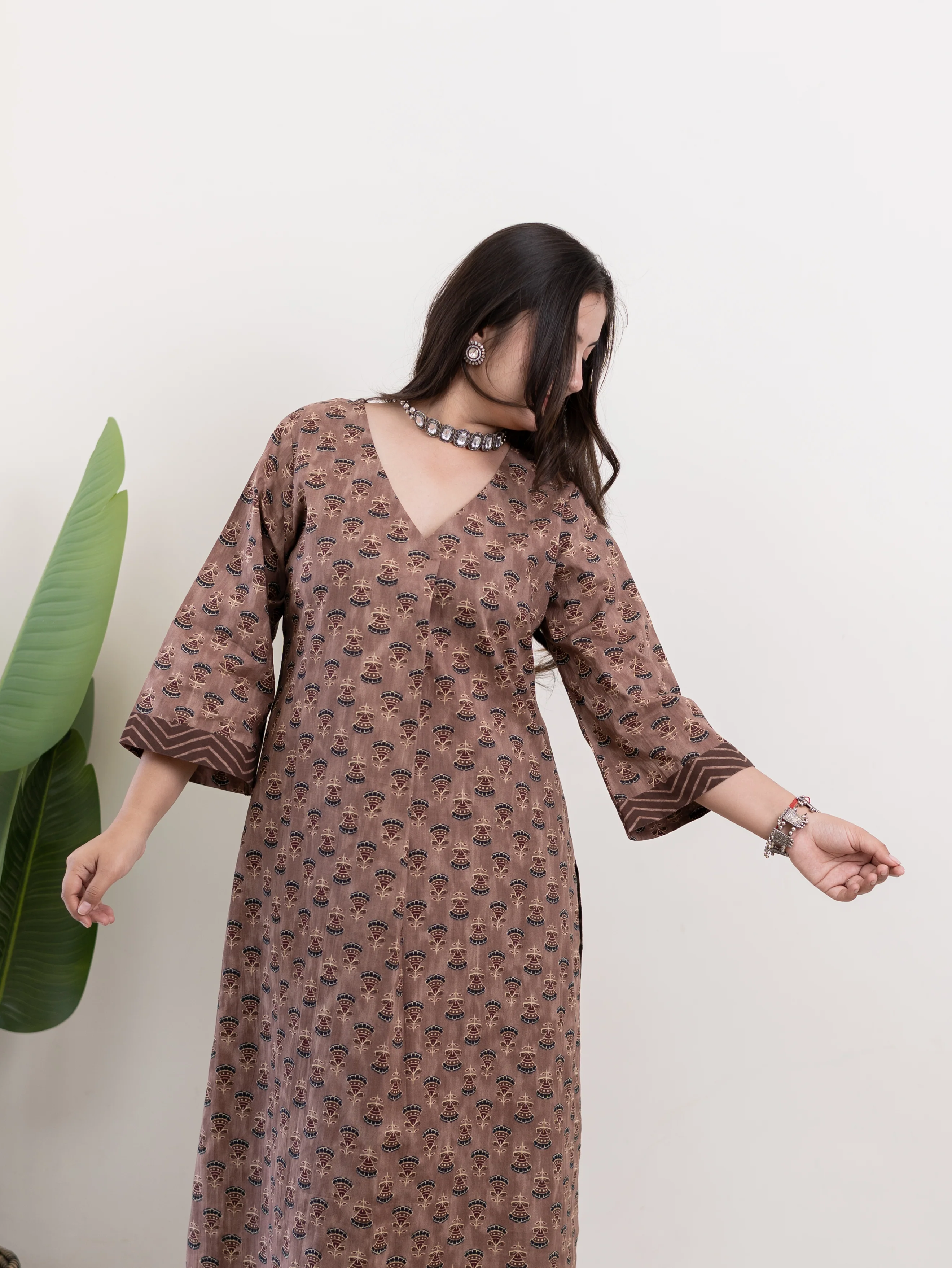 Lavina Brown Cotton A-line Kurta Set - Image 7