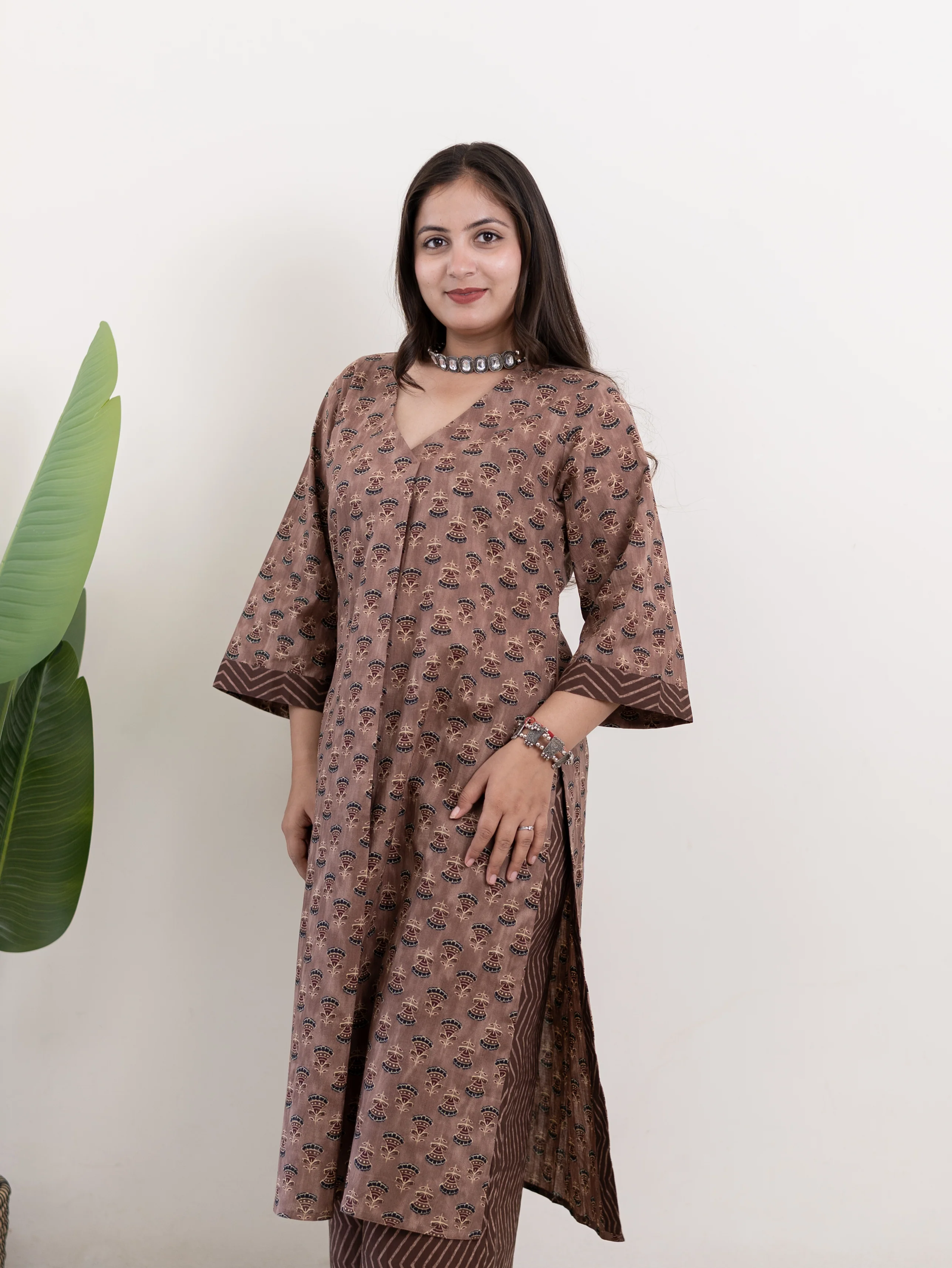 Lavina Brown Cotton A-line Kurta Set - Image 8
