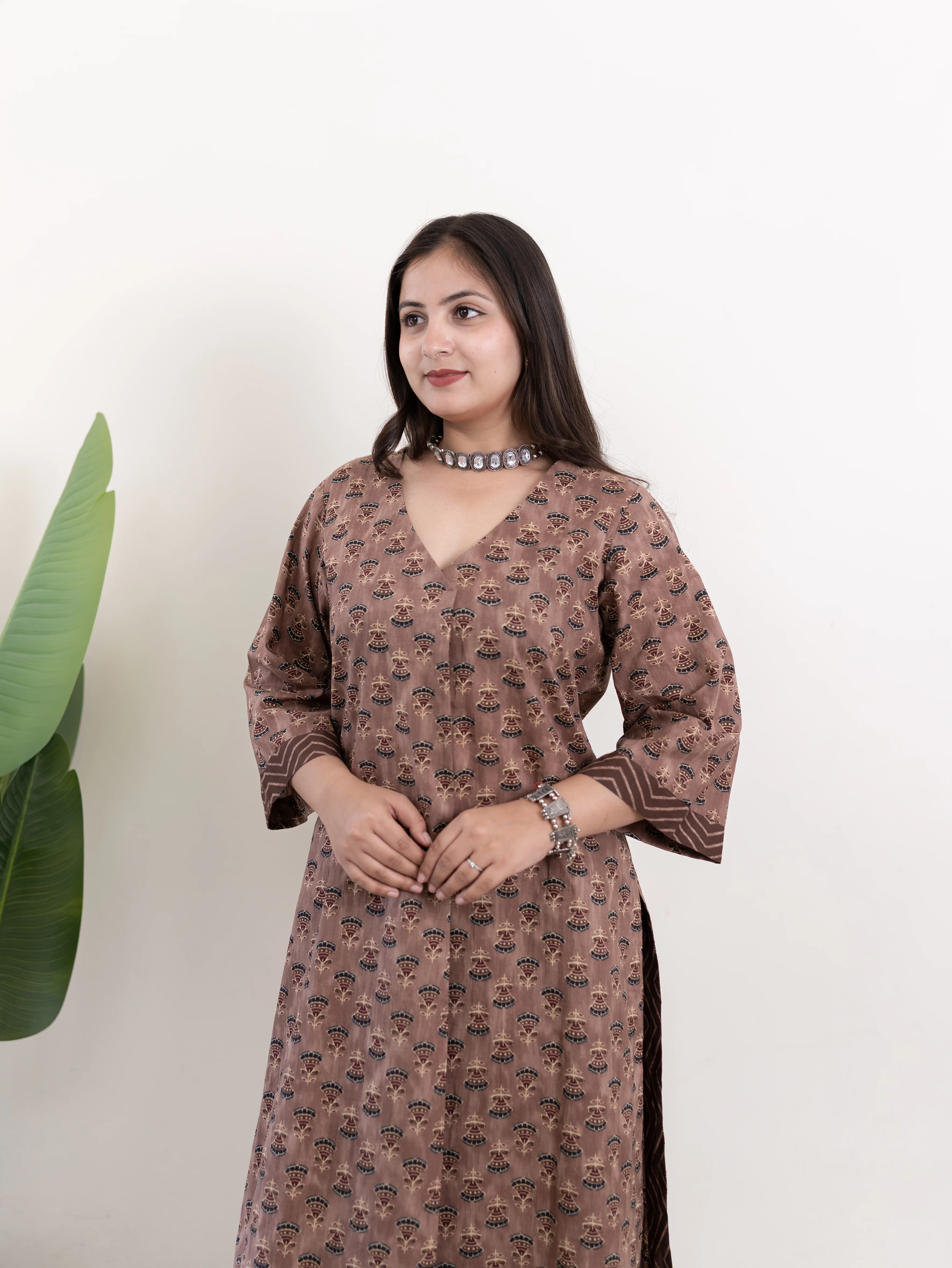 Lavina Brown Cotton A-line Kurta Set - Image 9