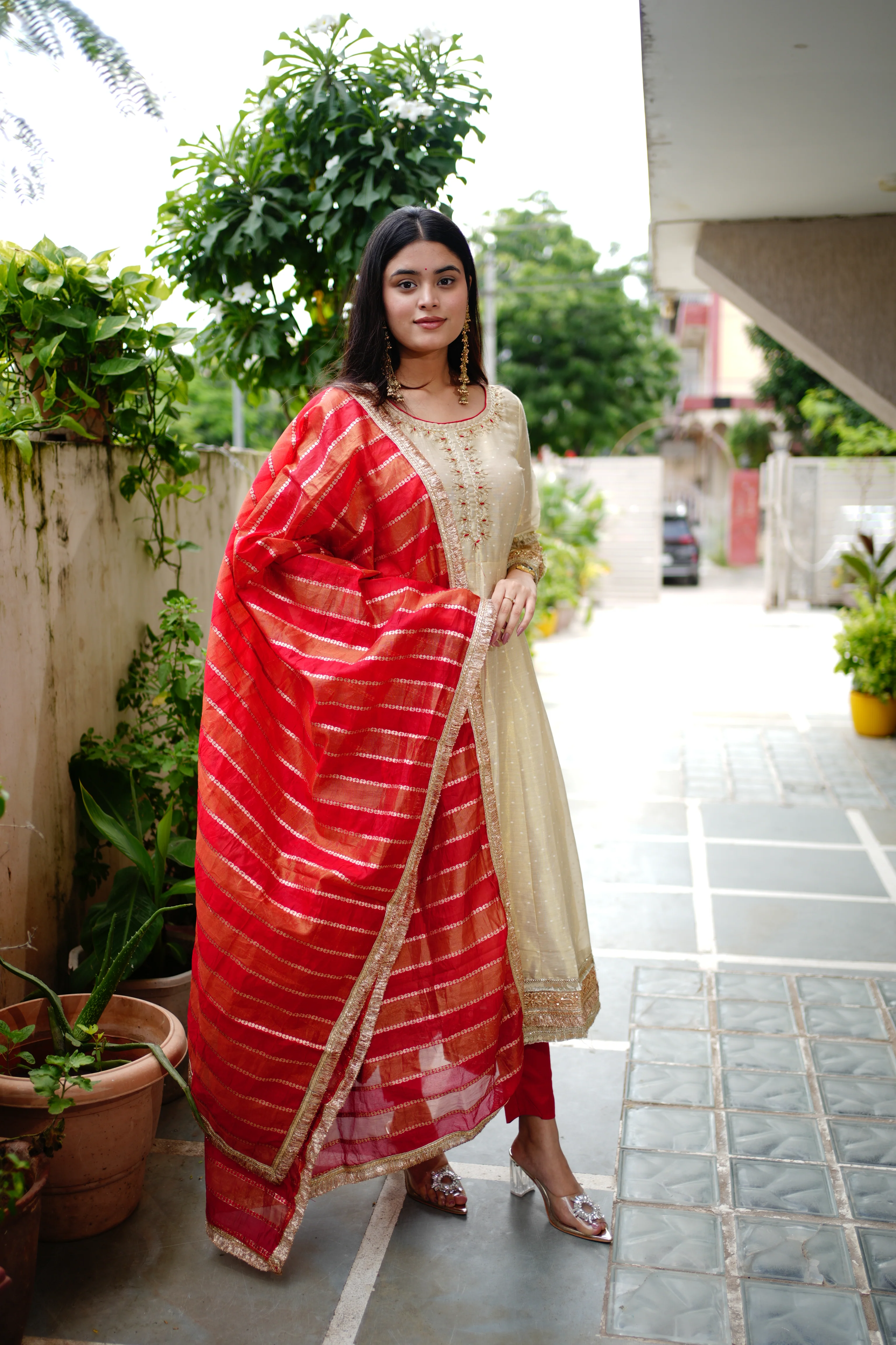Lavina Flared Chanderi Embroidered Pant Set - Image 4