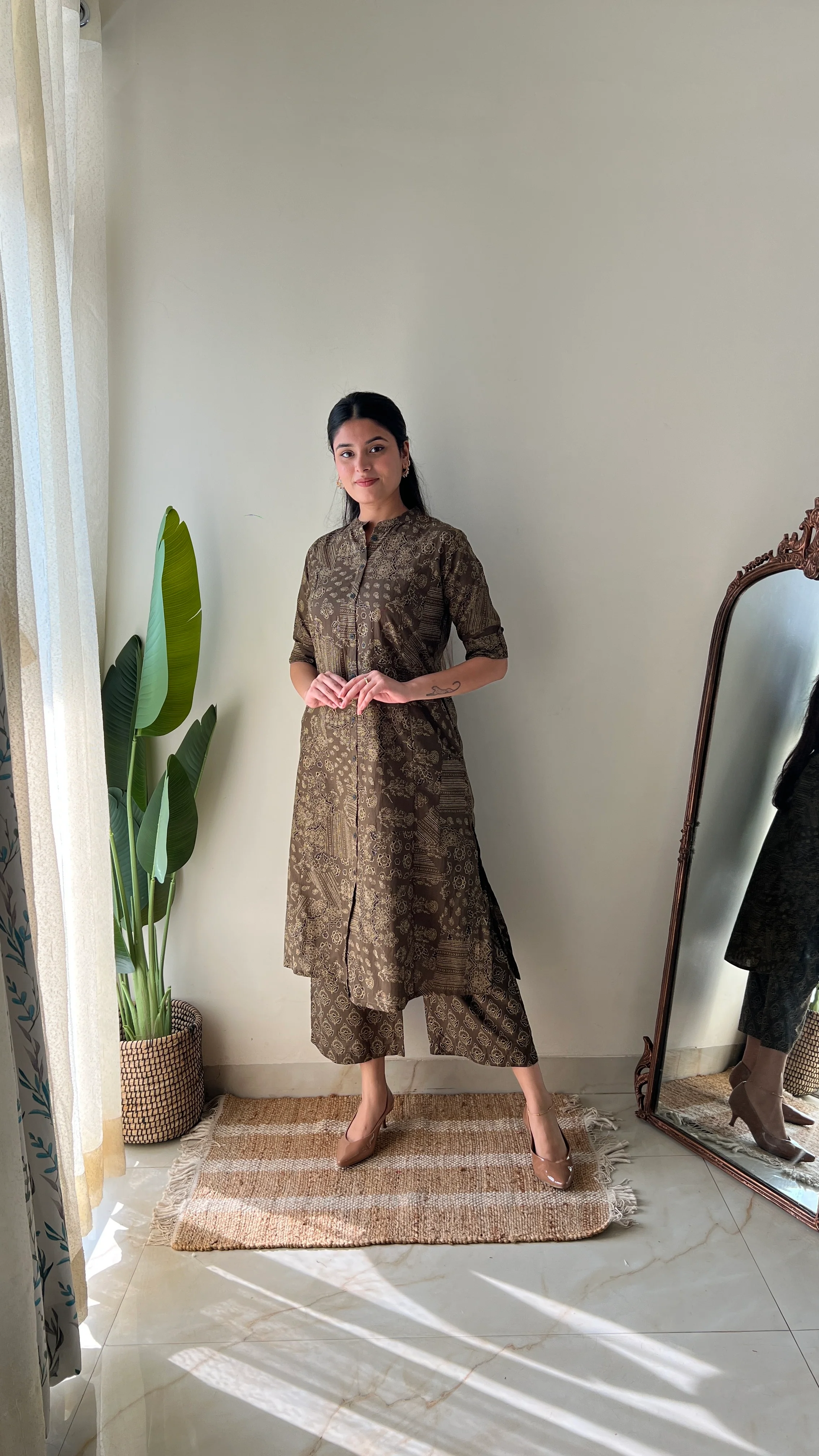 Leena Brown Ajrakh A-line Cotton Coord Set