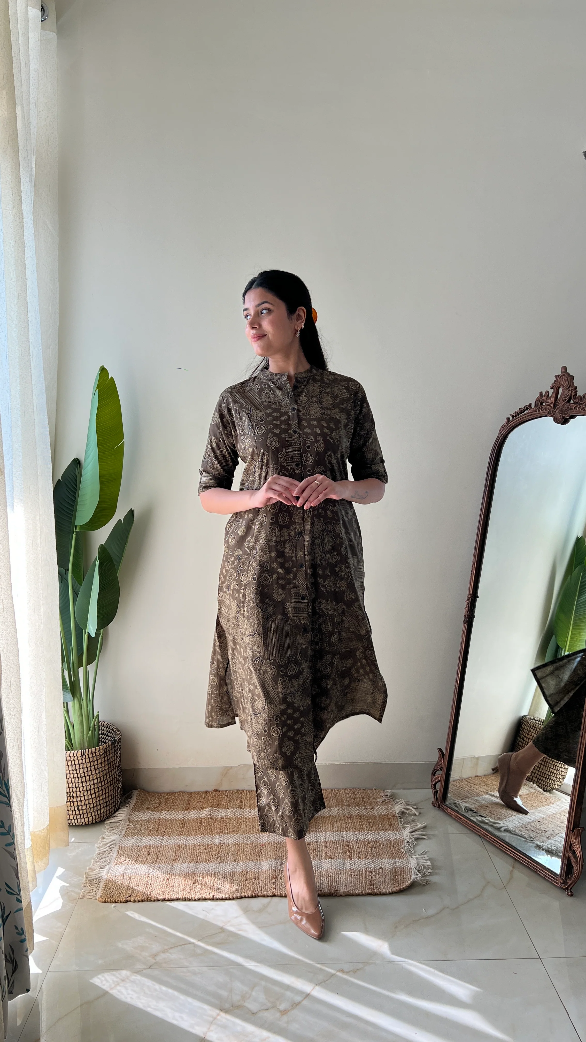 Leena Brown Ajrakh A-line Cotton Coord Set - Image 2
