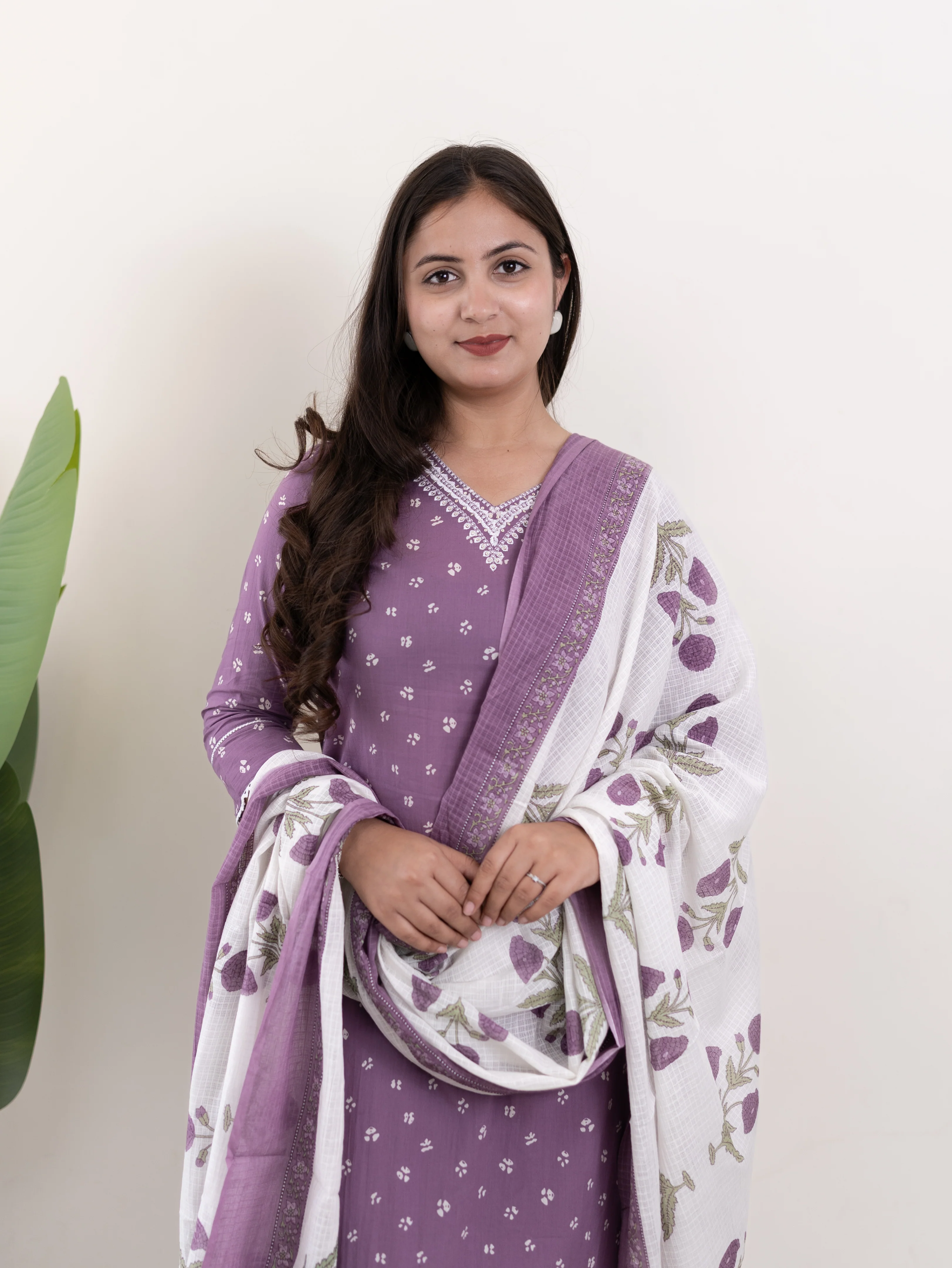 Rifaa Lilac Cotton Embroidered Straight Dupatta Set - Image 7